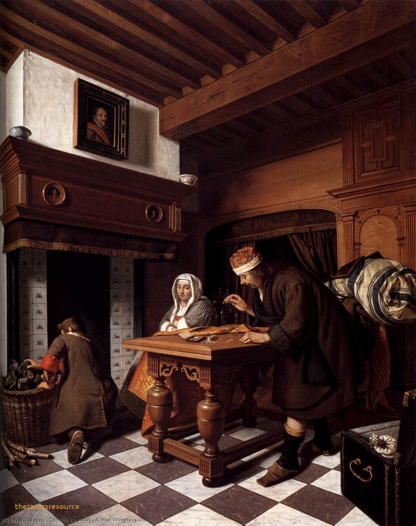 Wikioo.org – L'Enciclopedia delle Belle Arti - Pittura, Opere di Cornelis De Man - un uomo pesatura  square gold