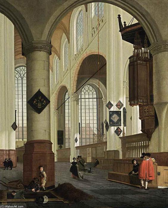 Wikioo.org - The Encyclopedia of Fine Arts - Painting, Artwork by Cornelis De Man - Interior of the Oude Kerk in Delft