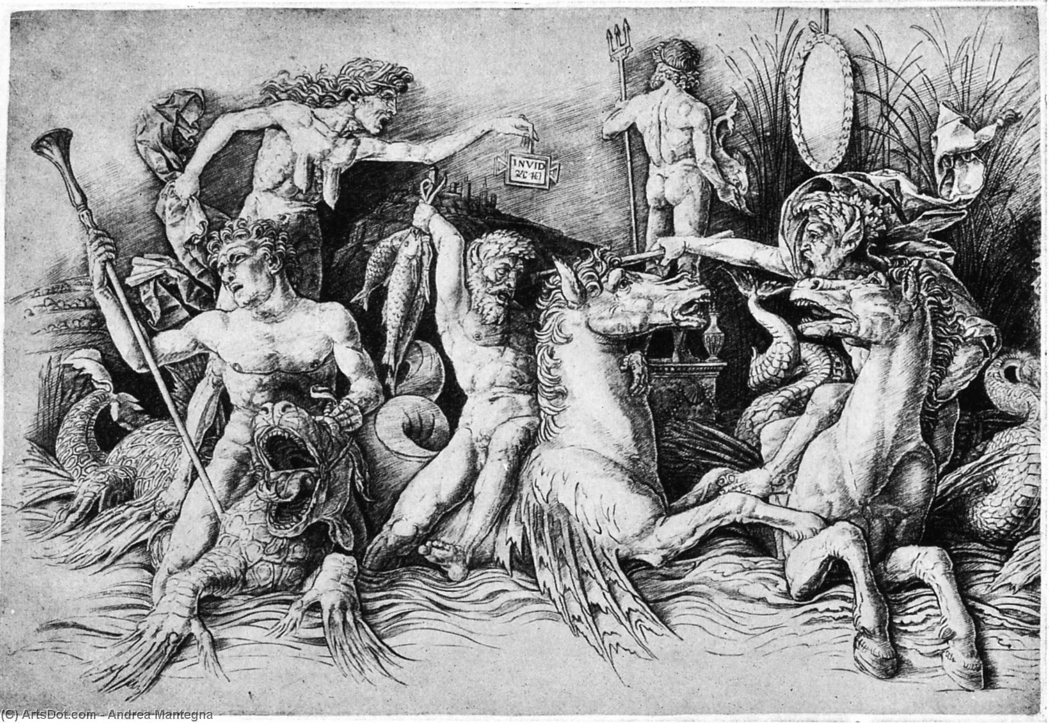 WikiOO.org - Encyclopedia of Fine Arts - Lukisan, Artwork Andrea Mantegna - Battle of Two Sea Monsters