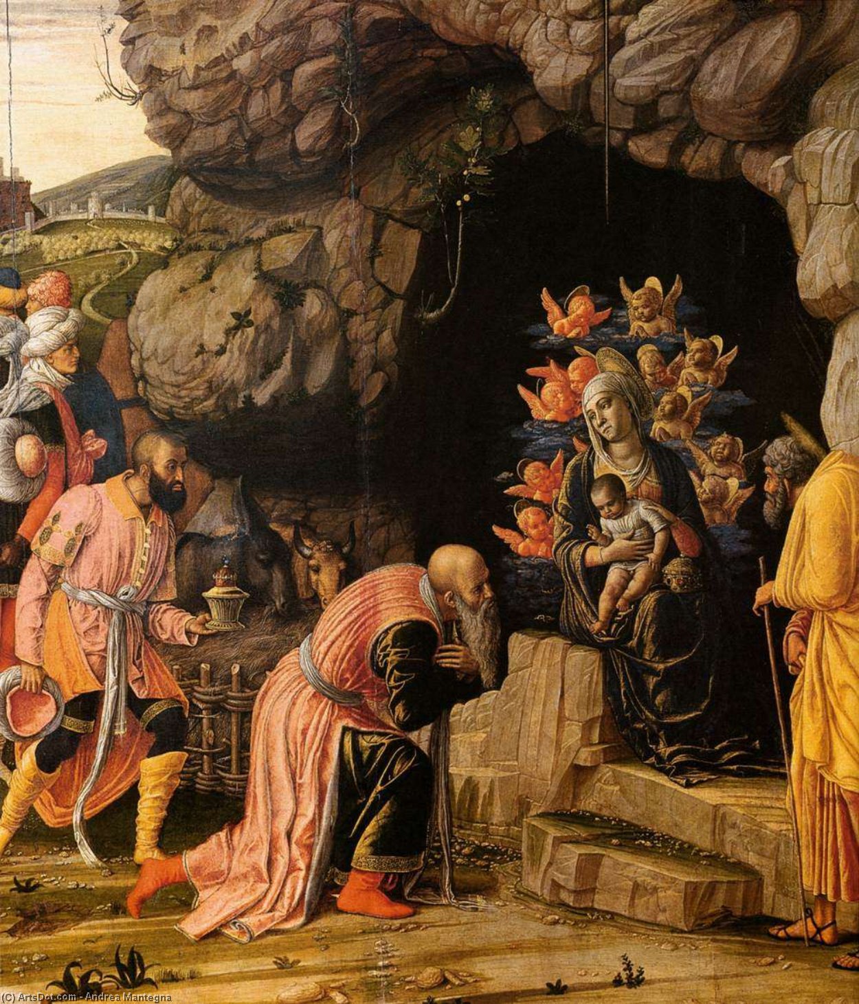 Wikioo.org - Die Enzyklopädie bildender Kunst - Malerei, Kunstwerk von Andrea Mantegna - Die Anbetung der Heiligen Drei Könige Ausschnitt