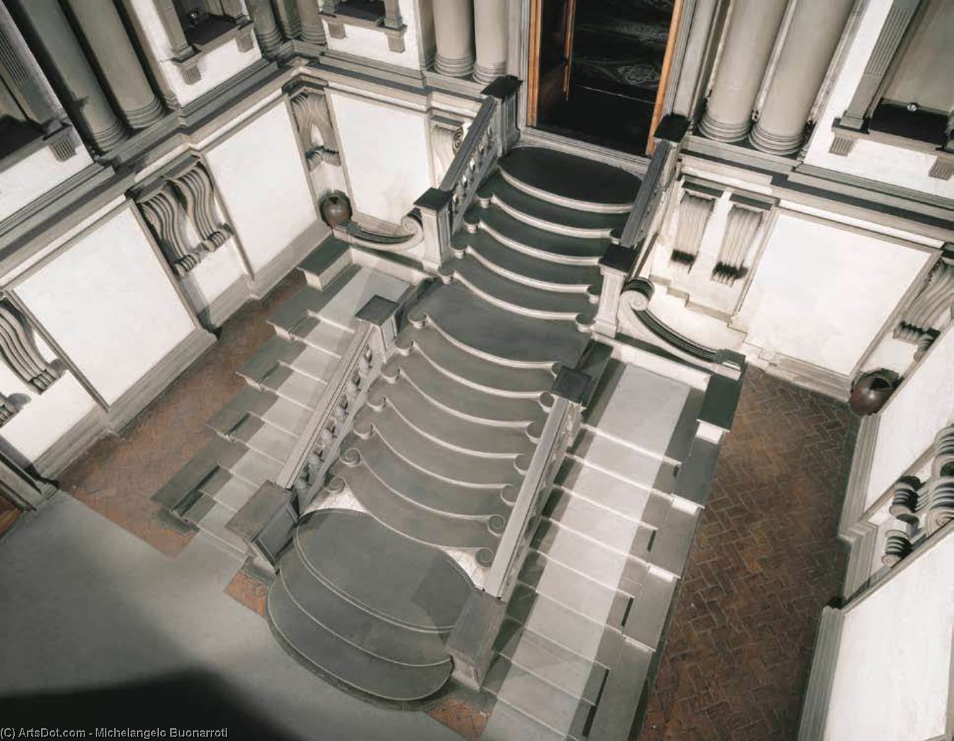 Wikioo.org – La Enciclopedia de las Bellas Artes - Pintura, Obras de arte de Michelangelo Buonarroti - escalera en el  vestíbulo