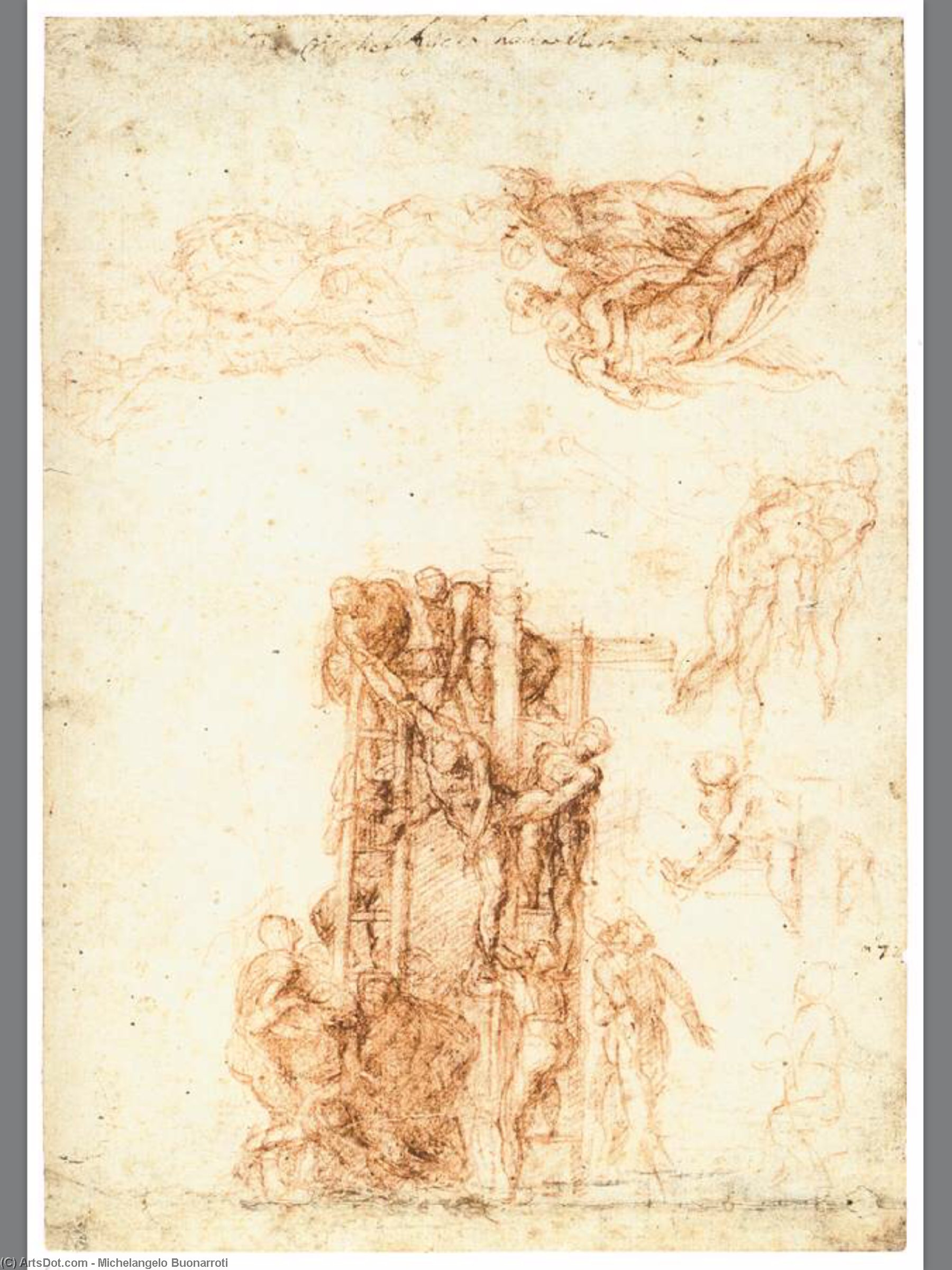 Wikoo.org - موسوعة الفنون الجميلة - اللوحة، العمل الفني Michelangelo Buonarroti - Studies for the Descent from the Cross (recto)