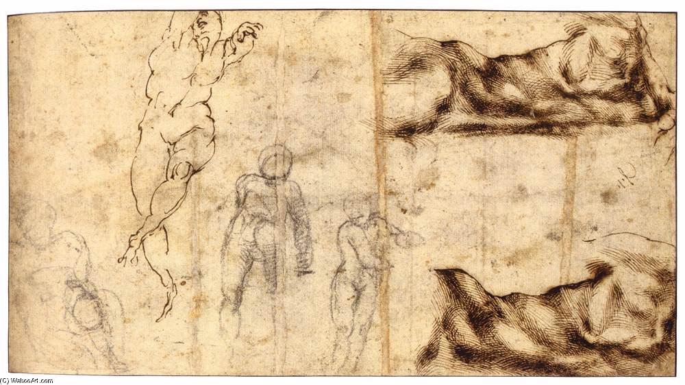 Wikioo.org – La Enciclopedia de las Bellas Artes - Pintura, Obras de arte de Michelangelo Buonarroti - estudios de desnudos  dorso