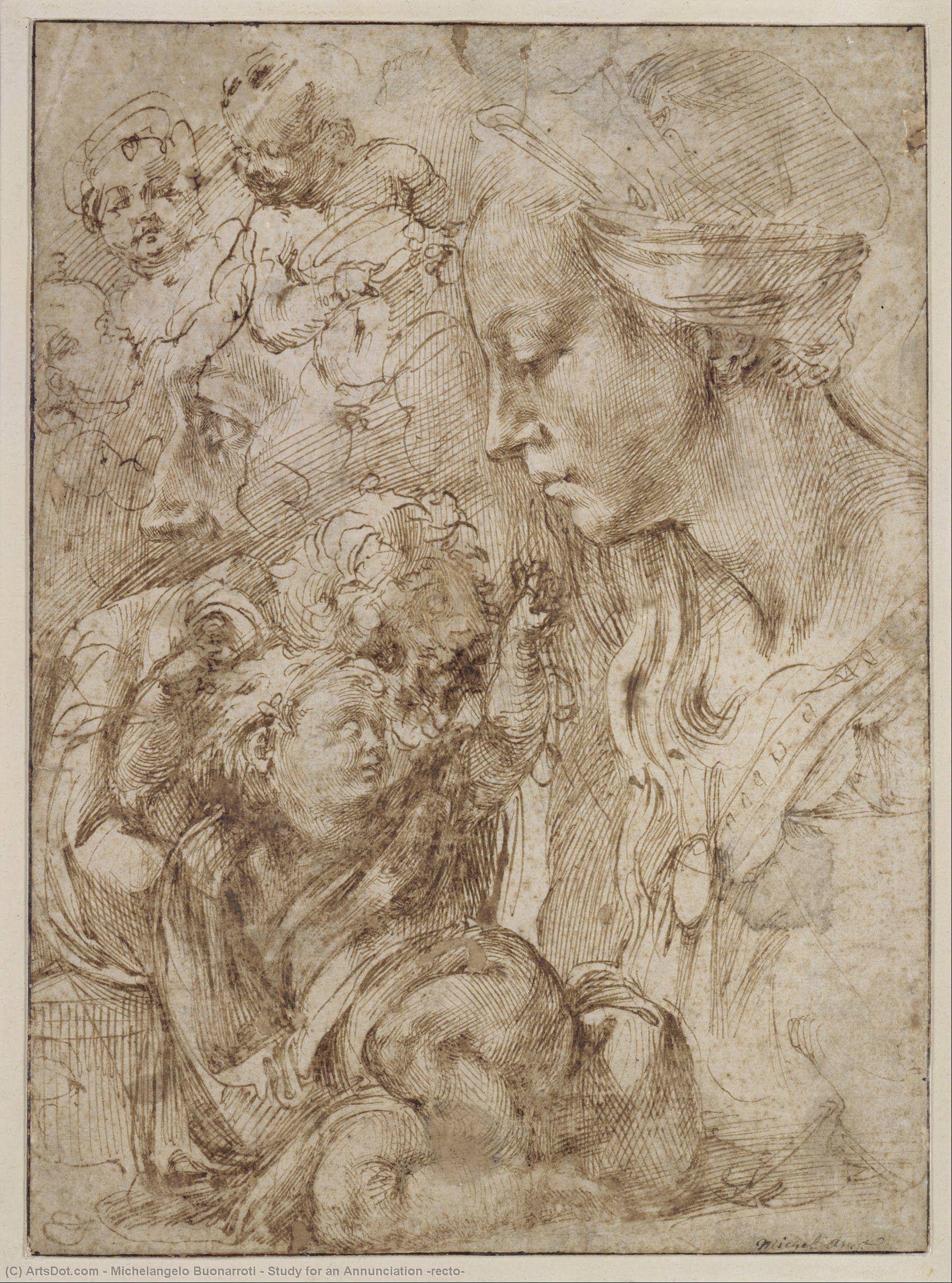 WikiOO.org - Εγκυκλοπαίδεια Καλών Τεχνών - Ζωγραφική, έργα τέχνης Michelangelo Buonarroti - Study for an Annunciation (recto)