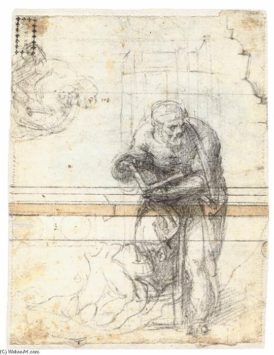 WikiOO.org - אנציקלופדיה לאמנויות יפות - ציור, יצירות אמנות Michelangelo Buonarroti - Study of a Prophet or Evangelist (verso)
