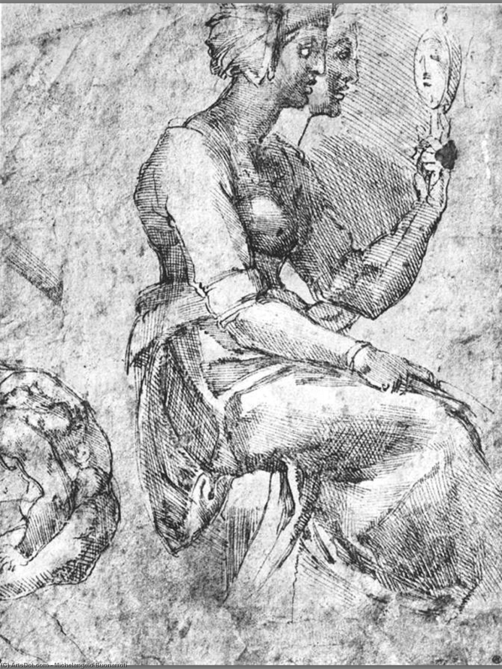 WikiOO.org - Enciklopedija likovnih umjetnosti - Slikarstvo, umjetnička djela Michelangelo Buonarroti - Study of a Seated Woman