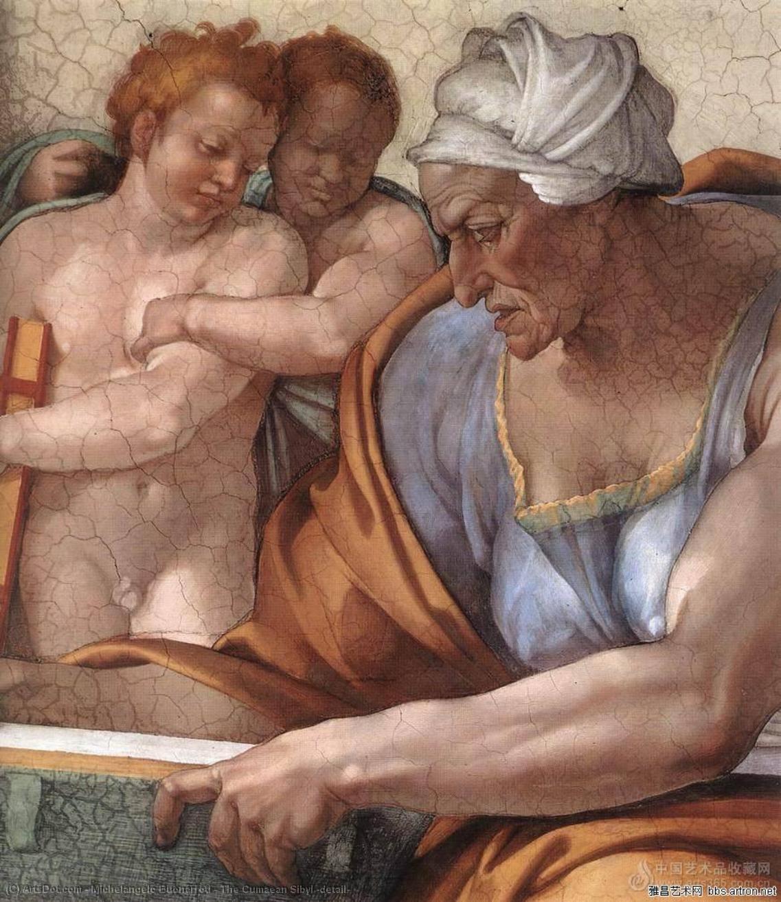 Wikioo.org – La Enciclopedia de las Bellas Artes - Pintura, Obras de arte de Michelangelo Buonarroti - La Sibila de Cumas Detalle
