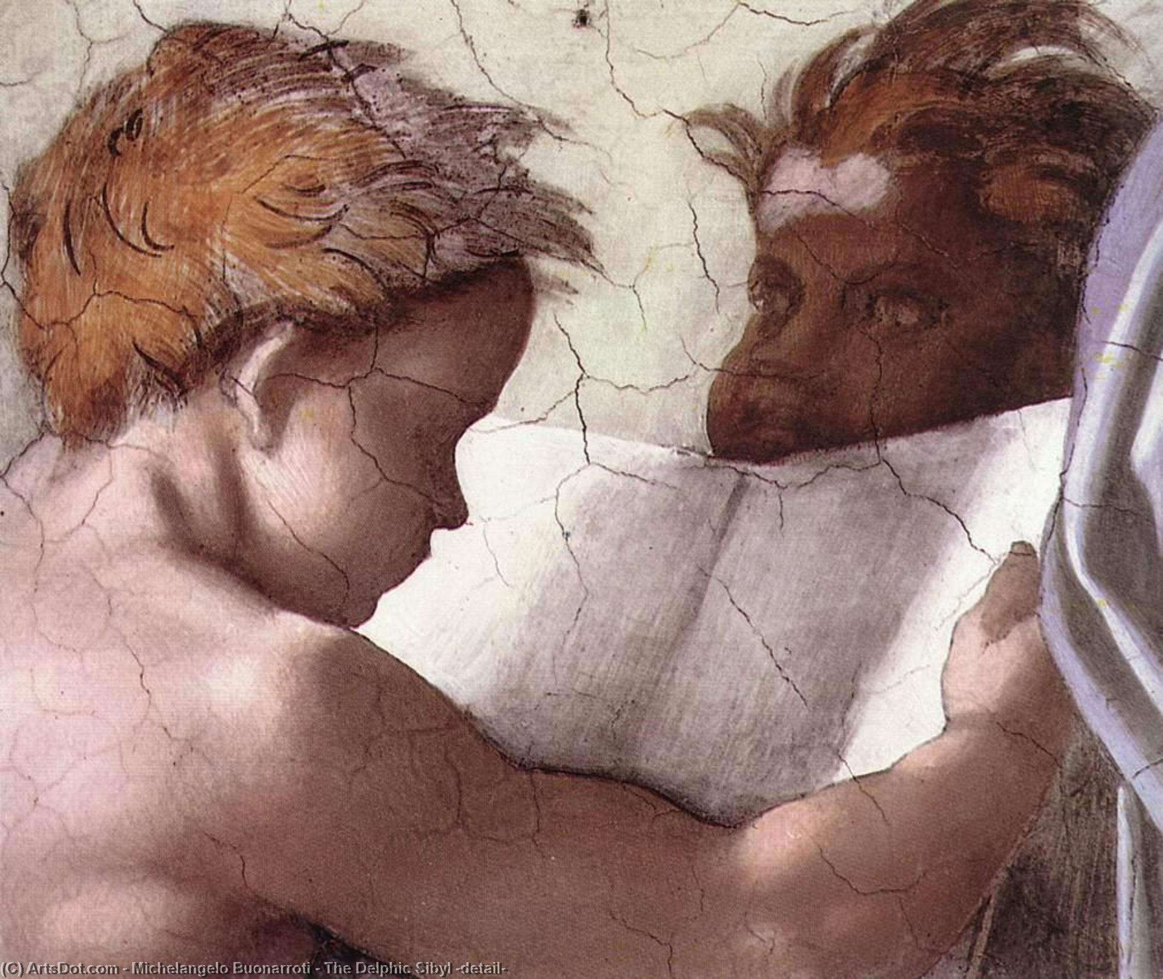Wikioo.org – L'Encyclopédie des Beaux Arts - Peinture, Oeuvre de Michelangelo Buonarroti - La Sibylle de Delphes détail