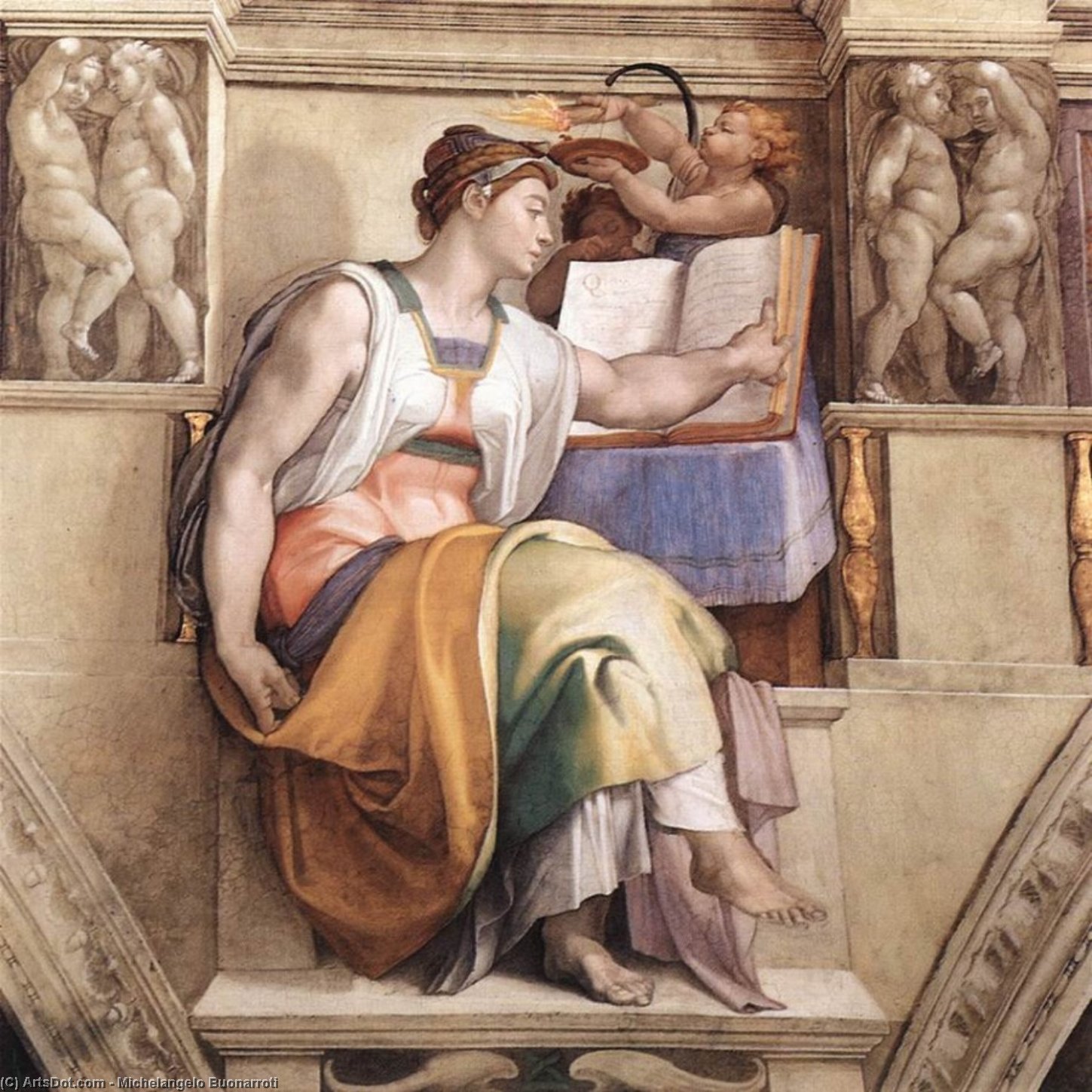 WikiOO.org - Enciclopedia of Fine Arts - Pictura, lucrări de artă Michelangelo Buonarroti - The Erythraean Sibyl