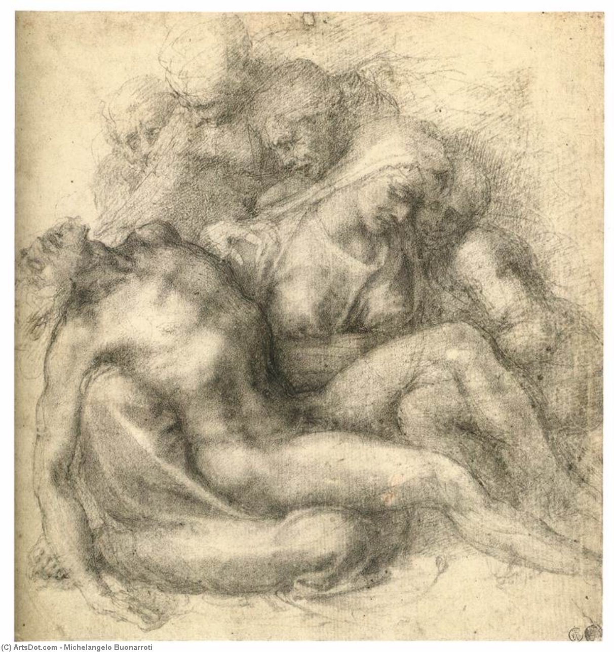 WikiOO.org - دایره المعارف هنرهای زیبا - نقاشی، آثار هنری Michelangelo Buonarroti - The Lamentation of Christ (recto)