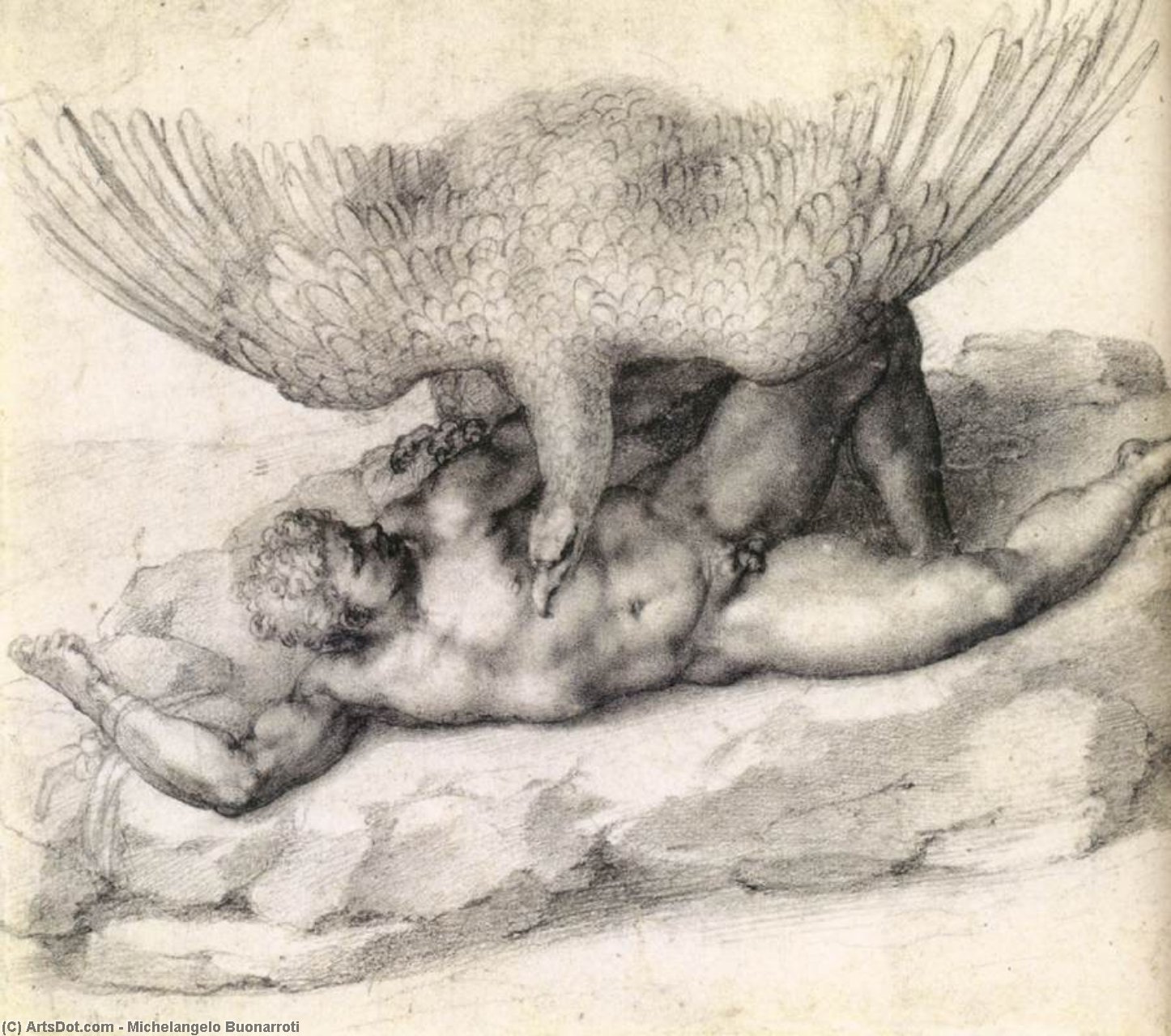 Wikioo.org – La Enciclopedia de las Bellas Artes - Pintura, Obras de arte de Michelangelo Buonarroti - el castigo de ticio Detalle