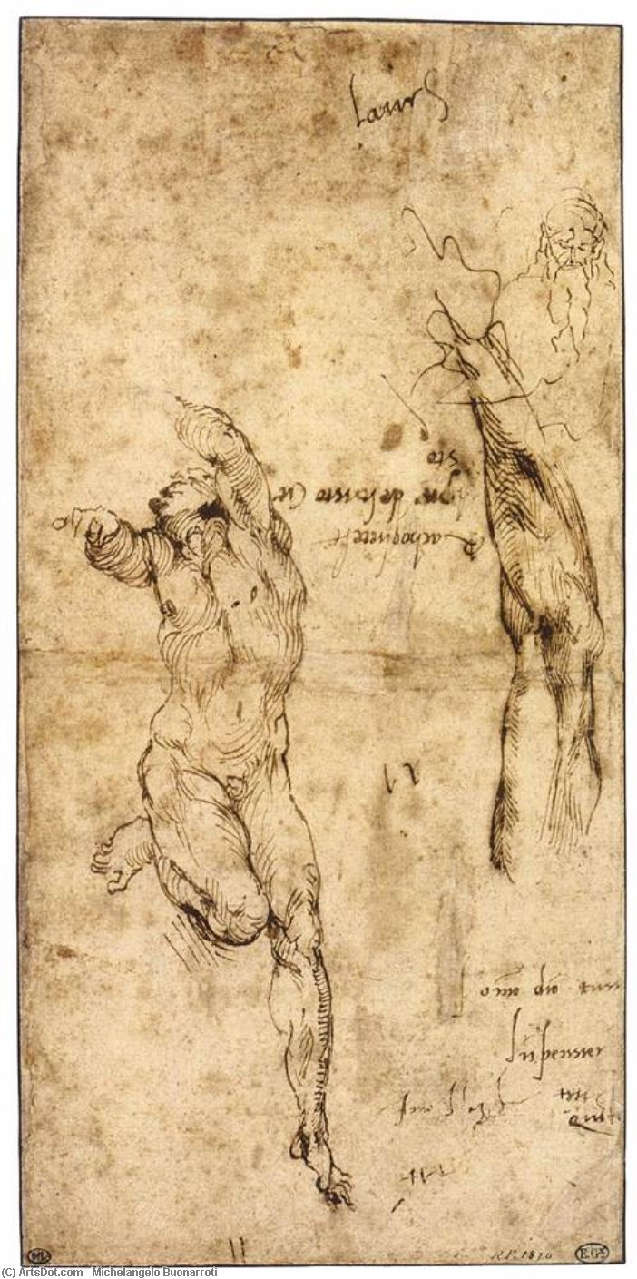 Wikioo.org – L'Enciclopedia delle Belle Arti - Pittura, Opere di Michelangelo Buonarroti - diversi studi ( verso )