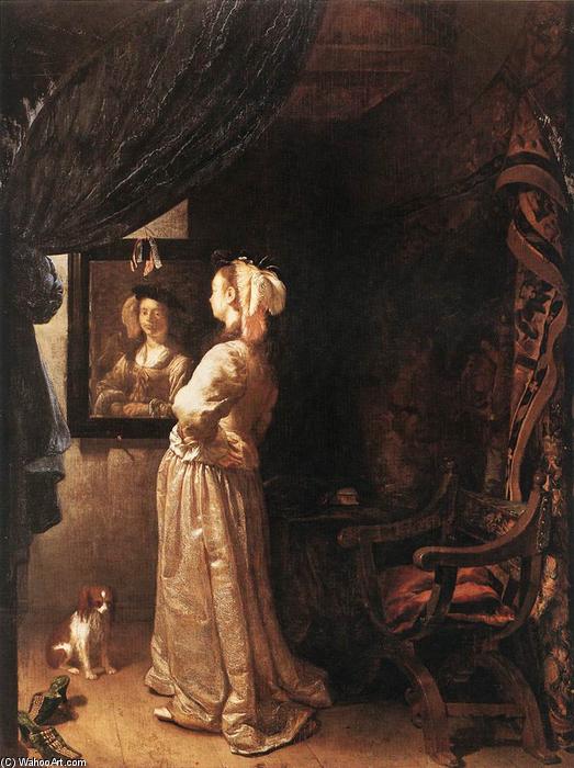 Wikioo.org - Bách khoa toàn thư về mỹ thuật - Vẽ tranh, Tác phẩm nghệ thuật Frans Van Mieris - Woman before the Mirror (detail)