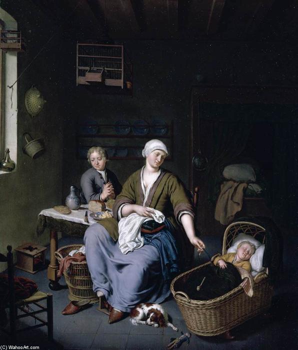 Wikioo.org - The Encyclopedia of Fine Arts - Painting, Artwork by Willem Van Mieris - Interior with a Mother Attending her Children