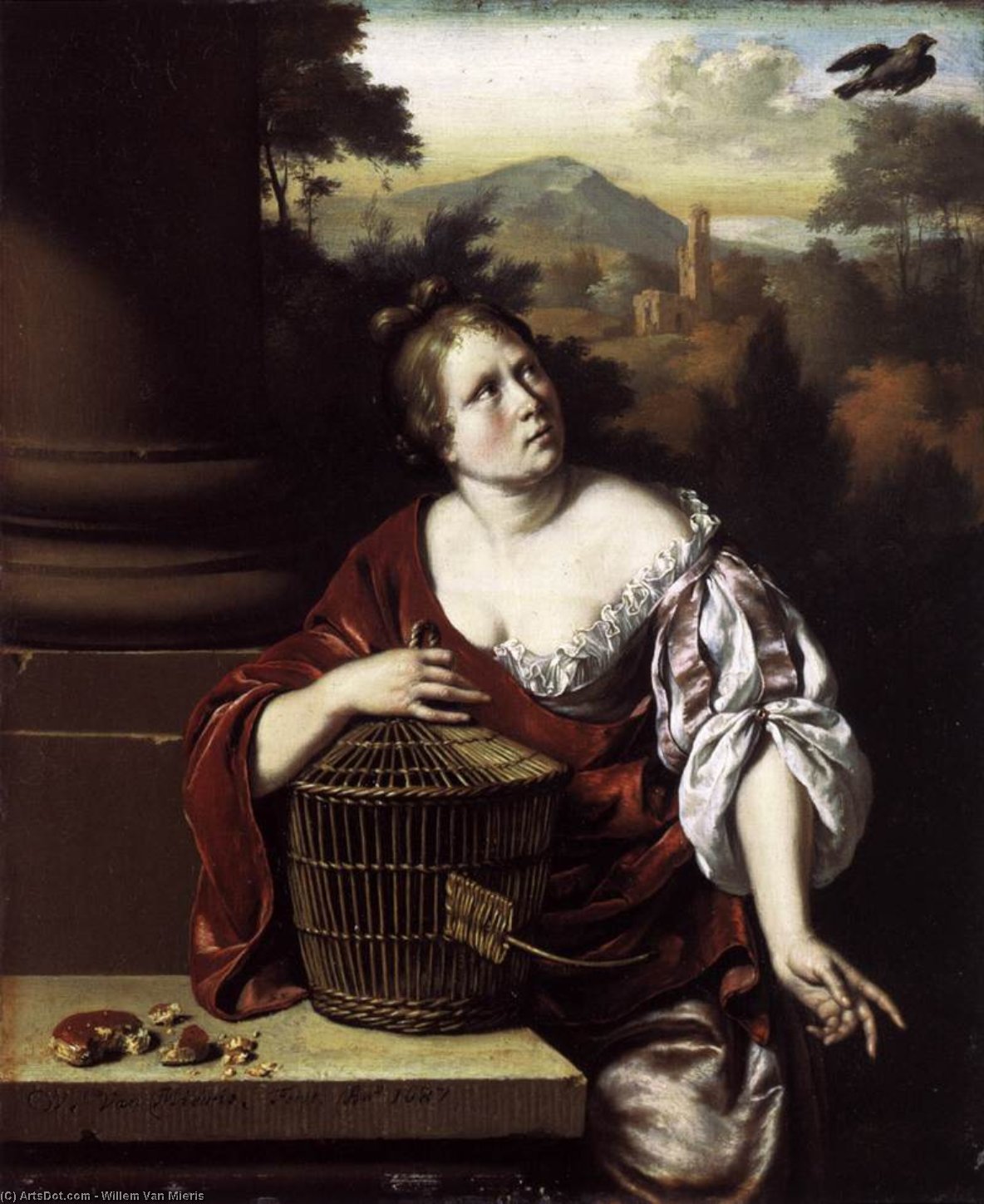 Wikioo.org - The Encyclopedia of Fine Arts - Painting, Artwork by Willem Van Mieris - The Escaped Bird