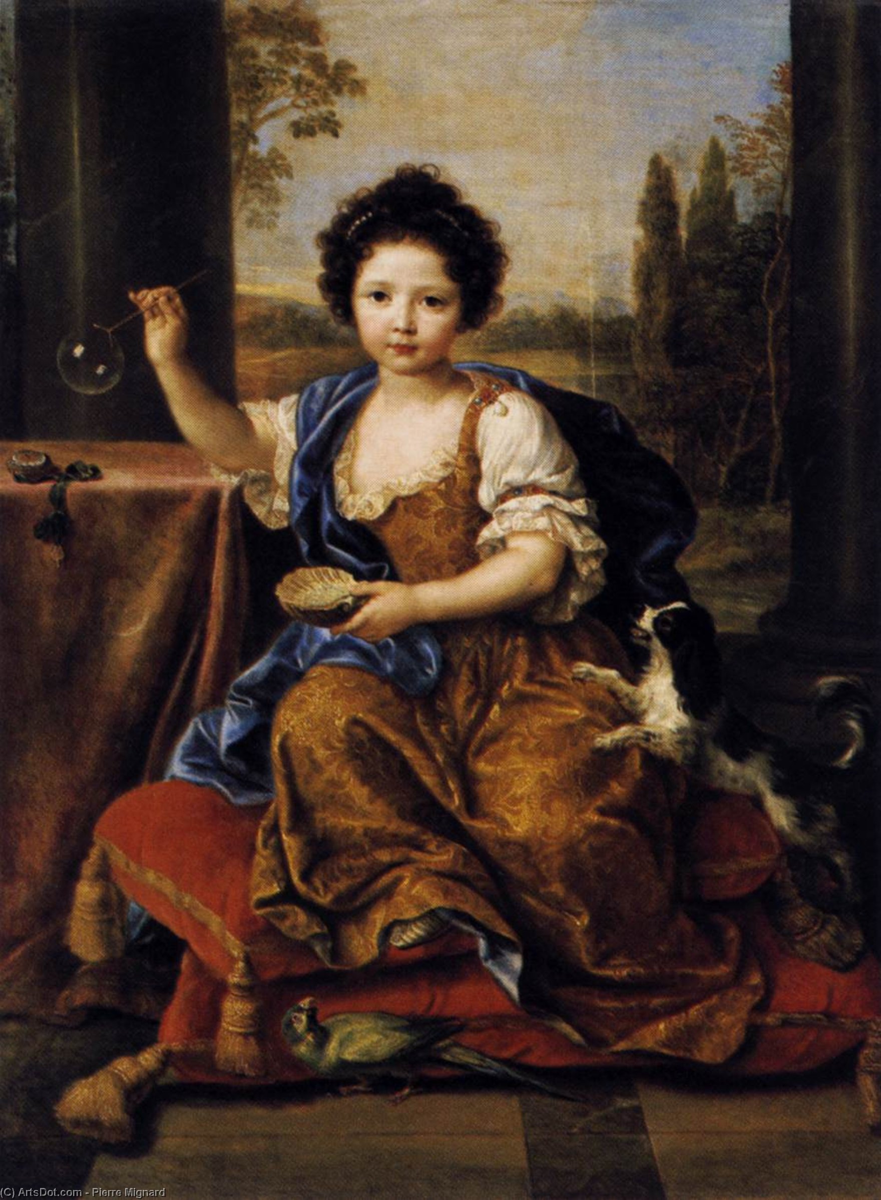Wikioo.org - The Encyclopedia of Fine Arts - Painting, Artwork by Pierre Mignard - Girl Blowing Soap Bubbles