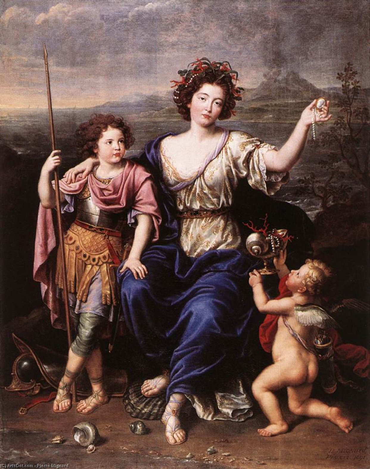 Wikioo.org - The Encyclopedia of Fine Arts - Painting, Artwork by Pierre Mignard - The Marquise de Seignelay and Two of her Children