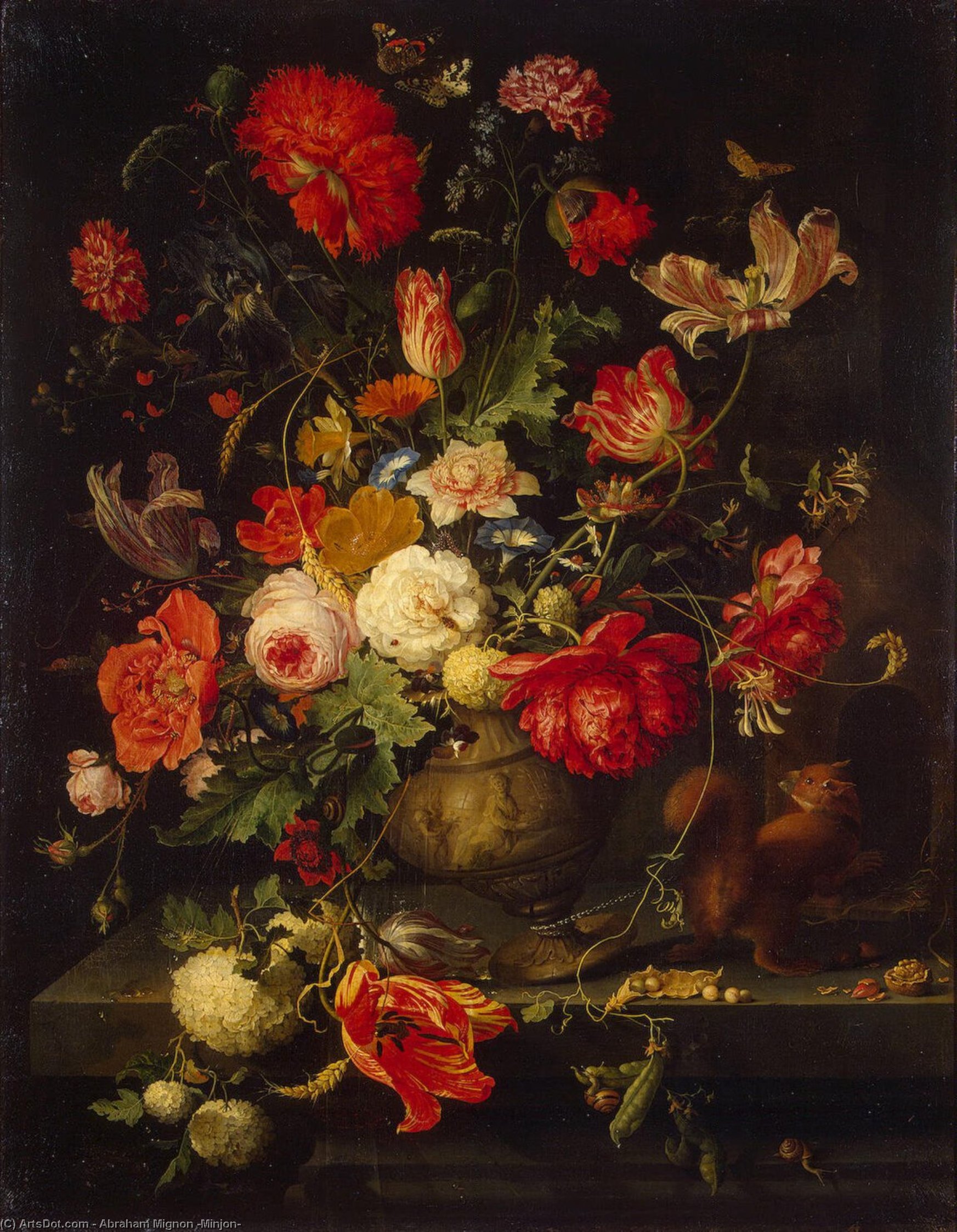 Wikioo.org - The Encyclopedia of Fine Arts - Painting, Artwork by Abraham Mignon (Minjon) - Vase of Flowers