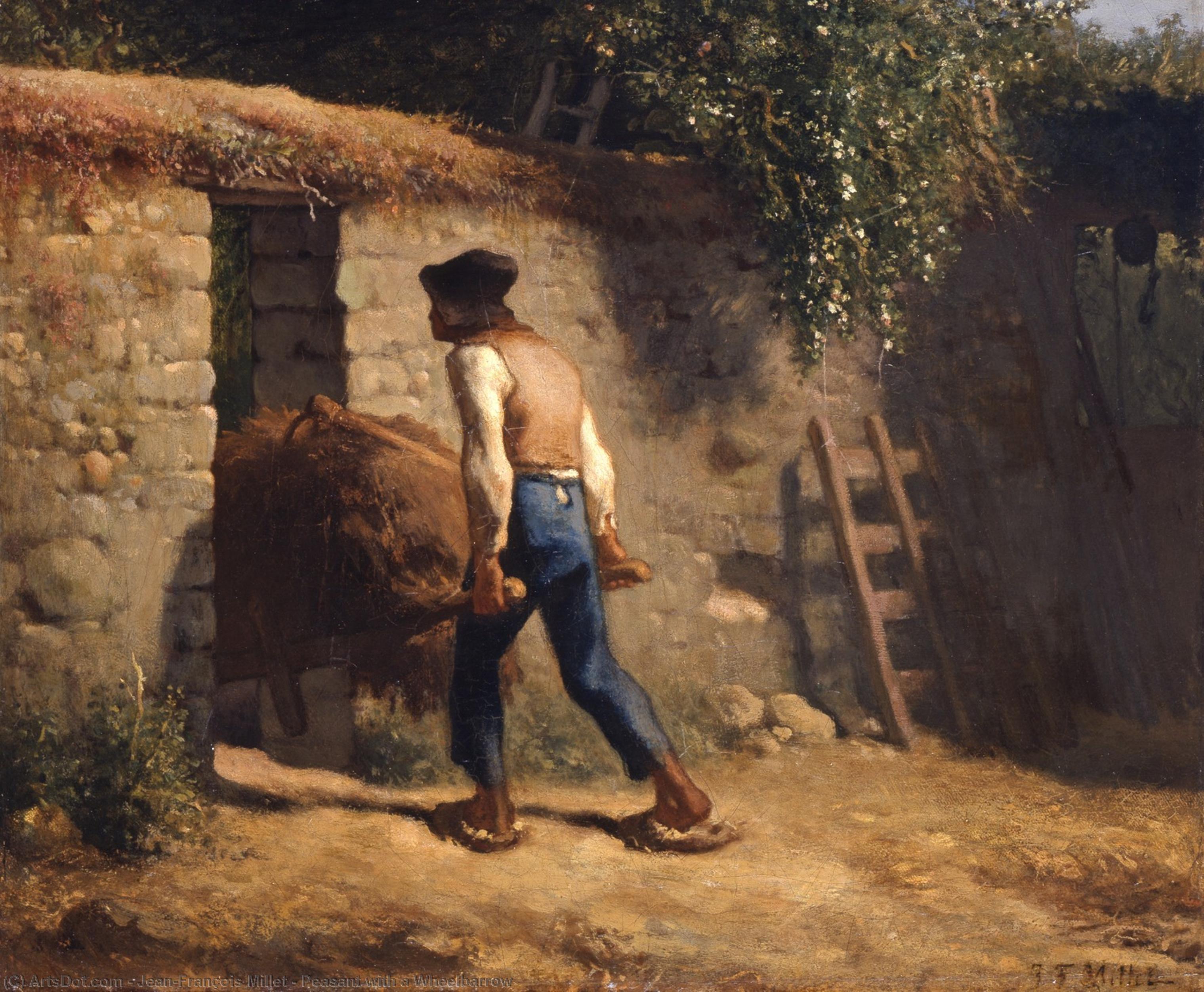 WikiOO.org – 美術百科全書 - 繪畫，作品 Jean-François Millet - 农民 与  一个  独轮车