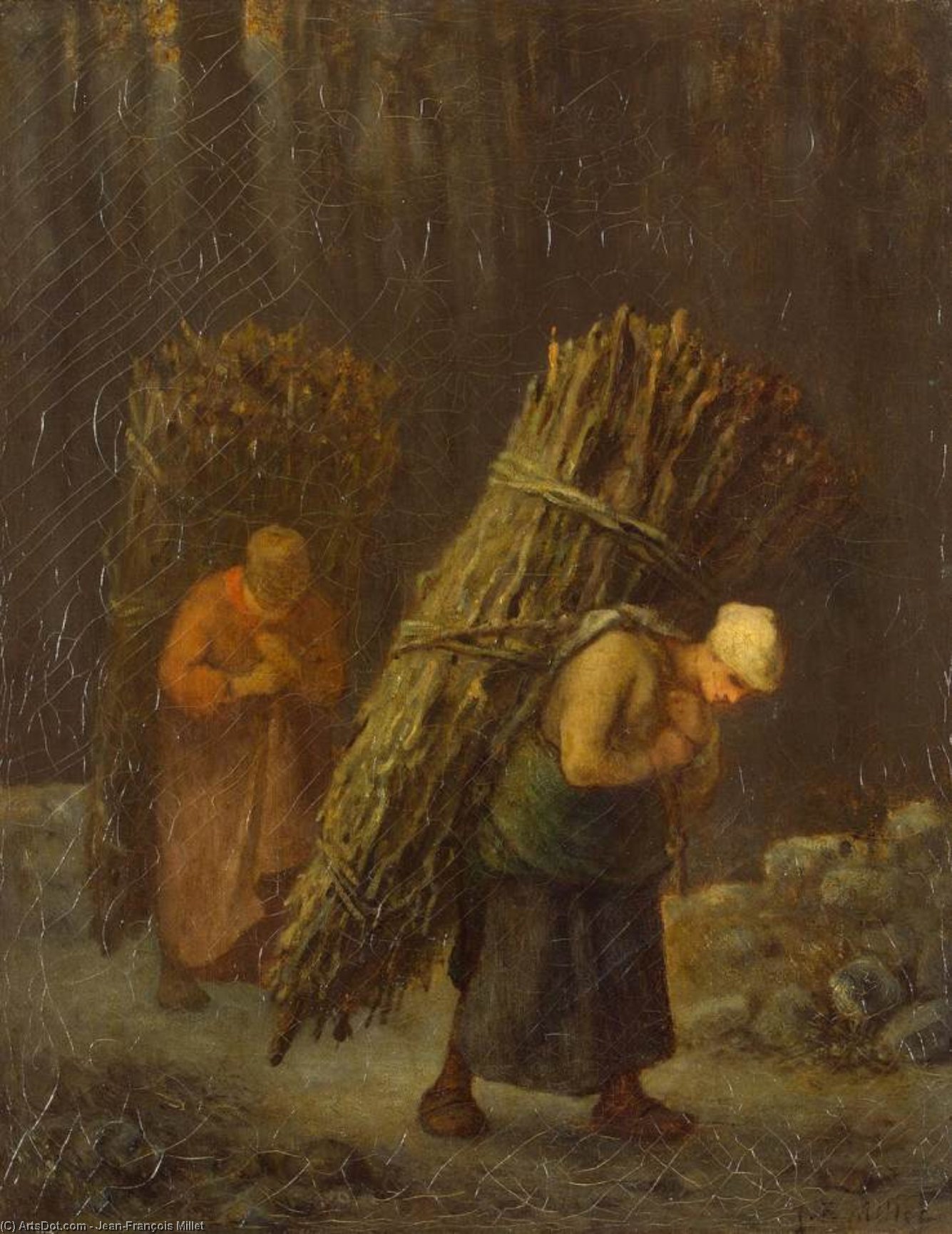 Wikioo.org - สารานุกรมวิจิตรศิลป์ - จิตรกรรม Jean-François Millet - Peasant-Girls with Brushwood