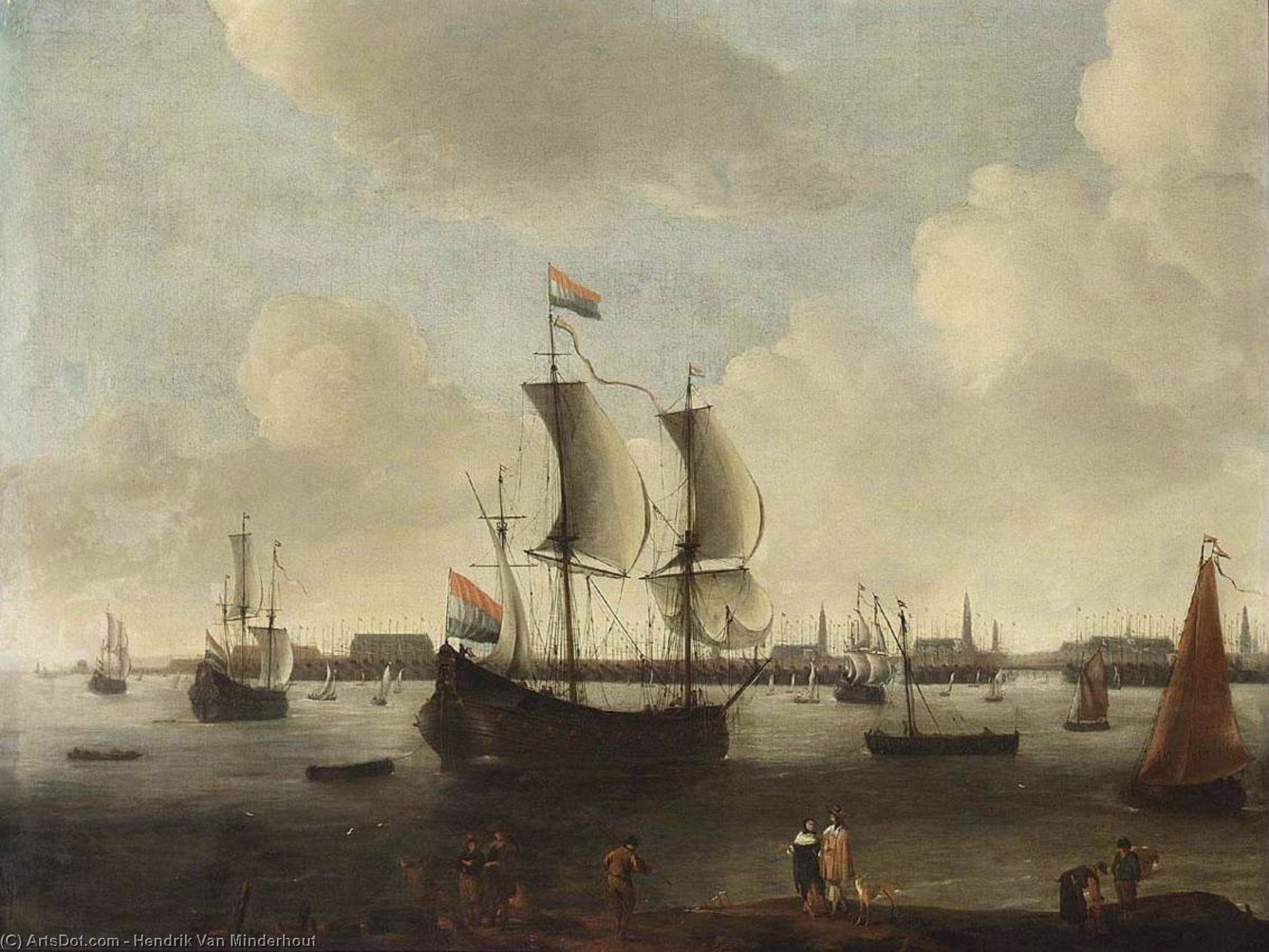 WikiOO.org - Encyclopedia of Fine Arts - Malba, Artwork Hendrik Van Minderhout - Extensive View of a City