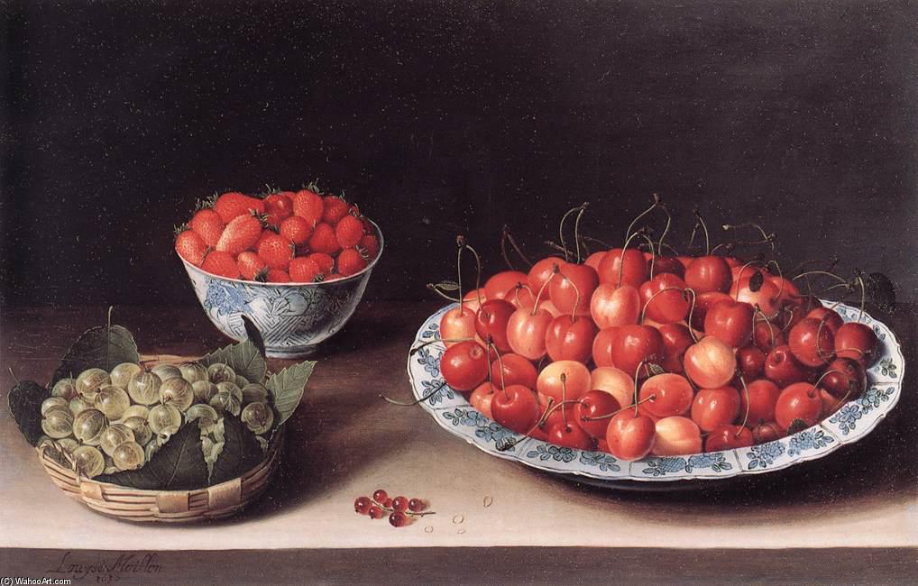 Wikioo.org - The Encyclopedia of Fine Arts - Painting, Artwork by Louise Moillon - Still-Life with Cherries, Strawberries and Gooseberries