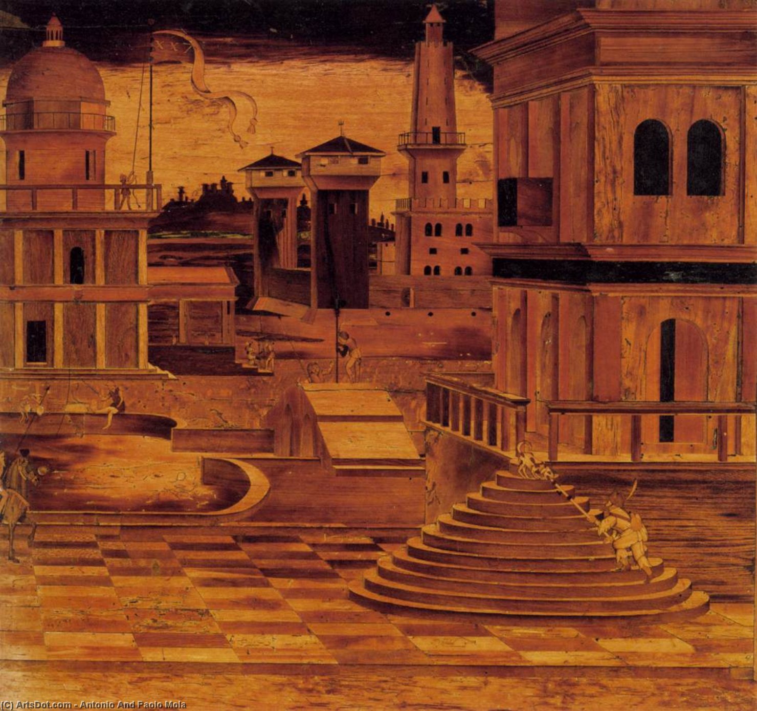 Wikioo.org - The Encyclopedia of Fine Arts - Painting, Artwork by Antonio And Paolo Mola - Perspective vista