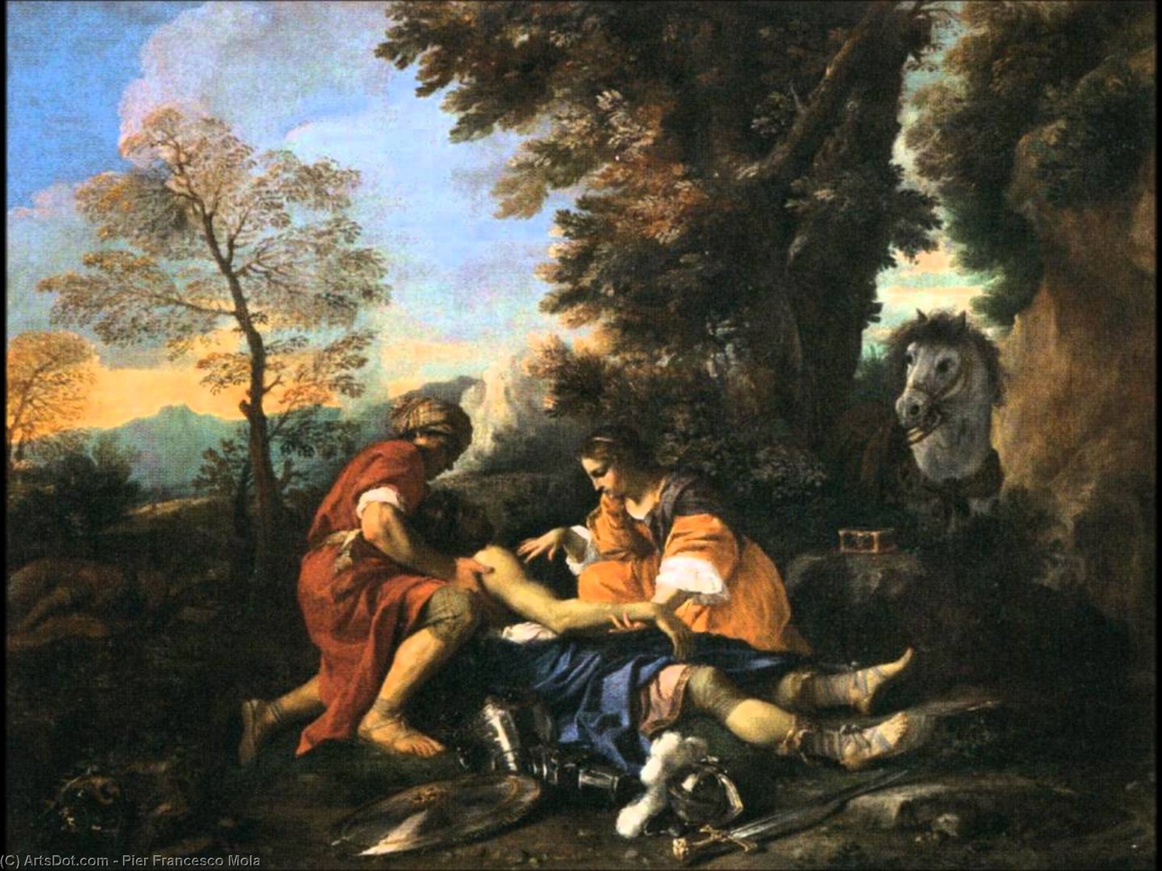 Wikioo.org - The Encyclopedia of Fine Arts - Painting, Artwork by Pier Francesco Mola - Tancred Revived by Erminia and Vafrine after the Combat with Argantes