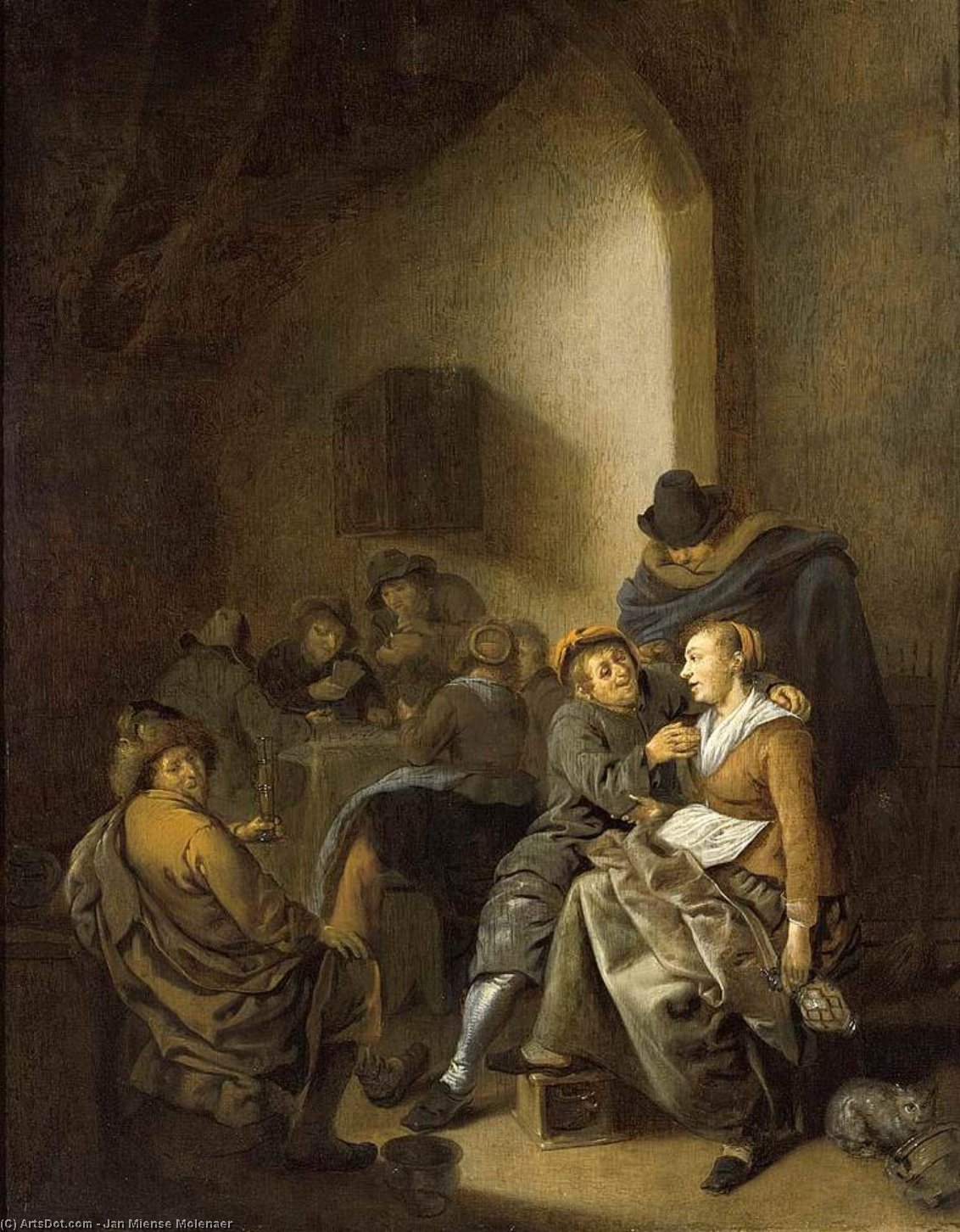 Wikioo.org - The Encyclopedia of Fine Arts - Painting, Artwork by Jan Miense Molenaer - Amorous Couple in an Inn