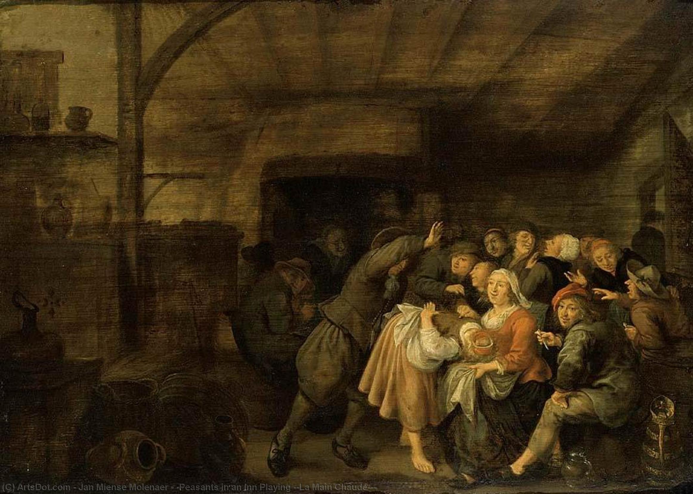 WikiOO.org - Енциклопедия за изящни изкуства - Живопис, Произведения на изкуството Jan Miense Molenaer - 'Peasants in an Inn Playing ''La Main Chaude'''