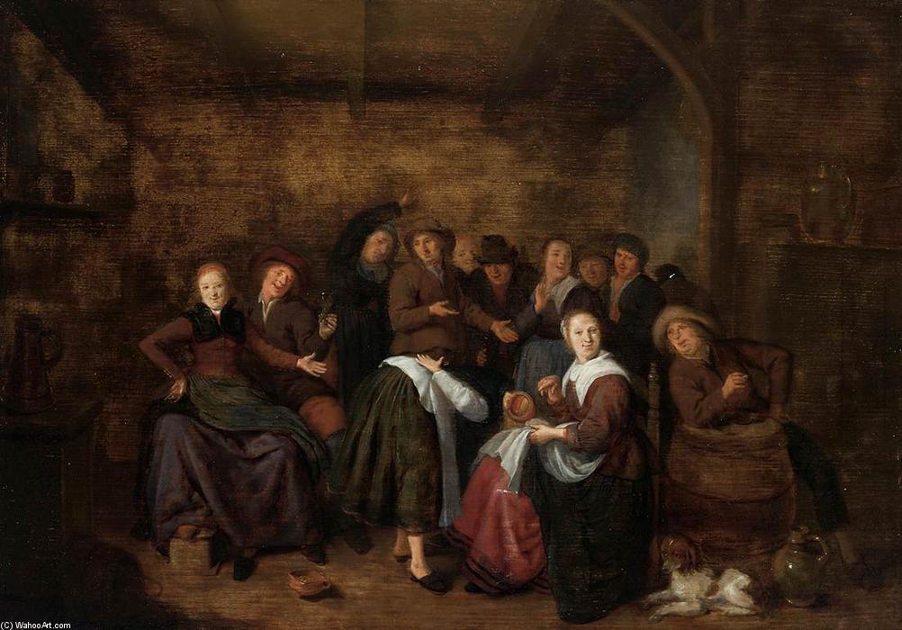 Wikioo.org - The Encyclopedia of Fine Arts - Painting, Artwork by Jan Miense Molenaer - 'Peasants in an Inn Playing ''La Main Chaude'''