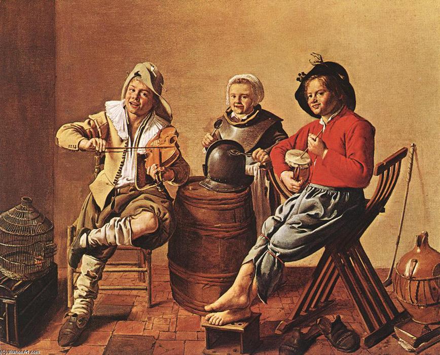 Wikioo.org - The Encyclopedia of Fine Arts - Painting, Artwork by Jan Miense Molenaer - Two Boys and a Girl Making Music