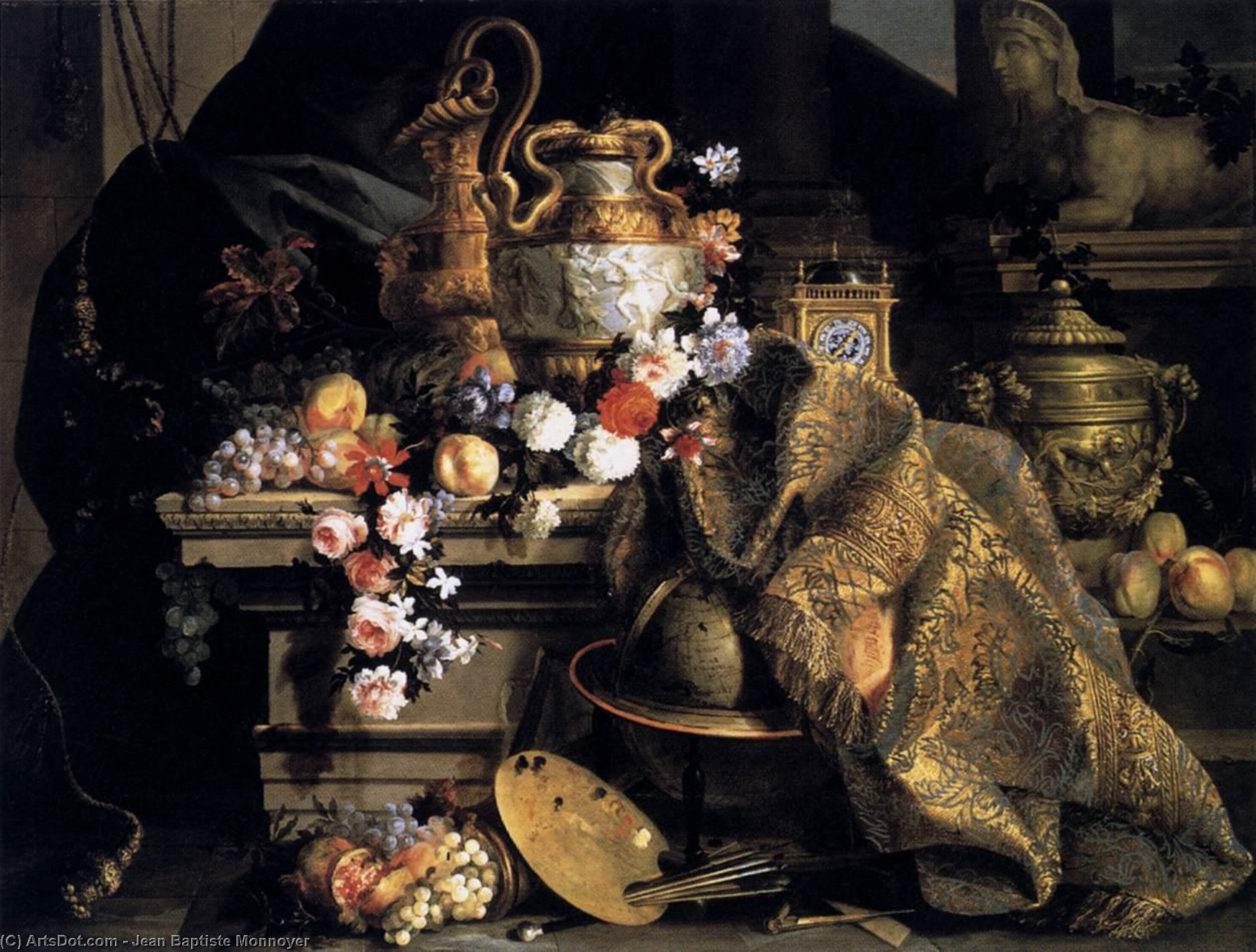 Wikioo.org - Bách khoa toàn thư về mỹ thuật - Vẽ tranh, Tác phẩm nghệ thuật Jean Baptiste Monnoyer - Still-Life of Flowers and Fruits