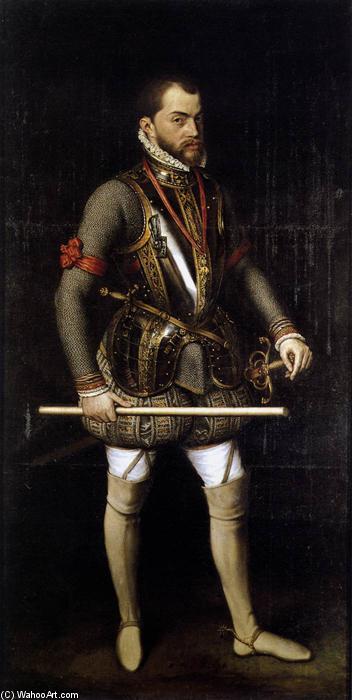 Wikioo.org - The Encyclopedia of Fine Arts - Painting, Artwork by Anthonis Mor Van Dashorst - Portrait of Philip II in Armour