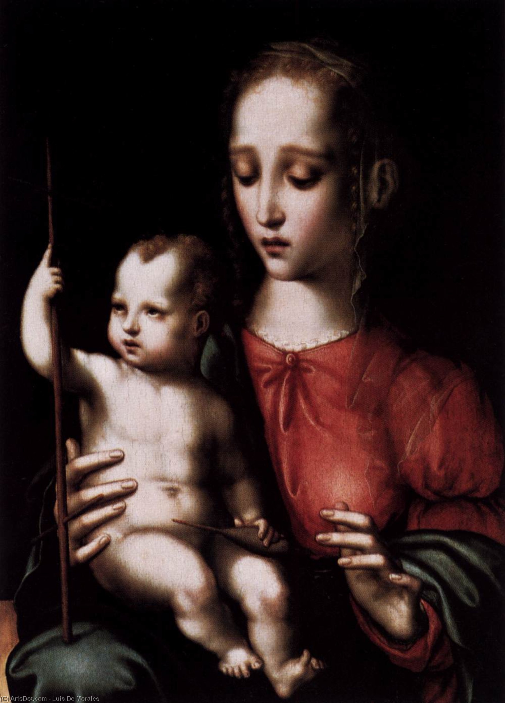 WikiOO.org – 美術百科全書 - 繪畫，作品 Luis De Morales - 圣母子 与  一个  纺锤