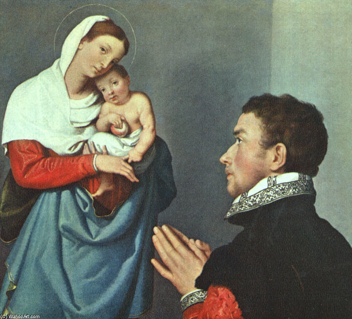 Wikioo.org - The Encyclopedia of Fine Arts - Painting, Artwork by Giovanni Battista Moroni - A Gentleman in Adoration before the Madonna