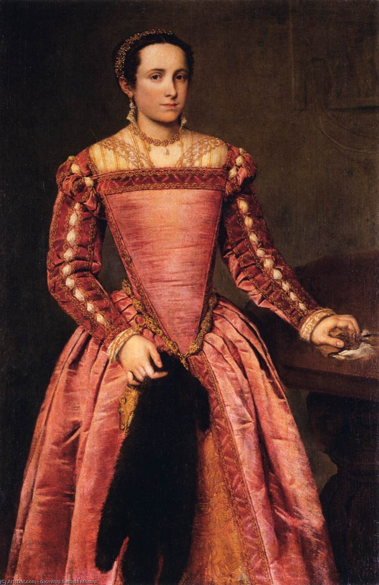 Wikioo.org – L'Enciclopedia delle Belle Arti - Pittura, Opere di Giovanni Battista Moroni - donna a rosso vestito