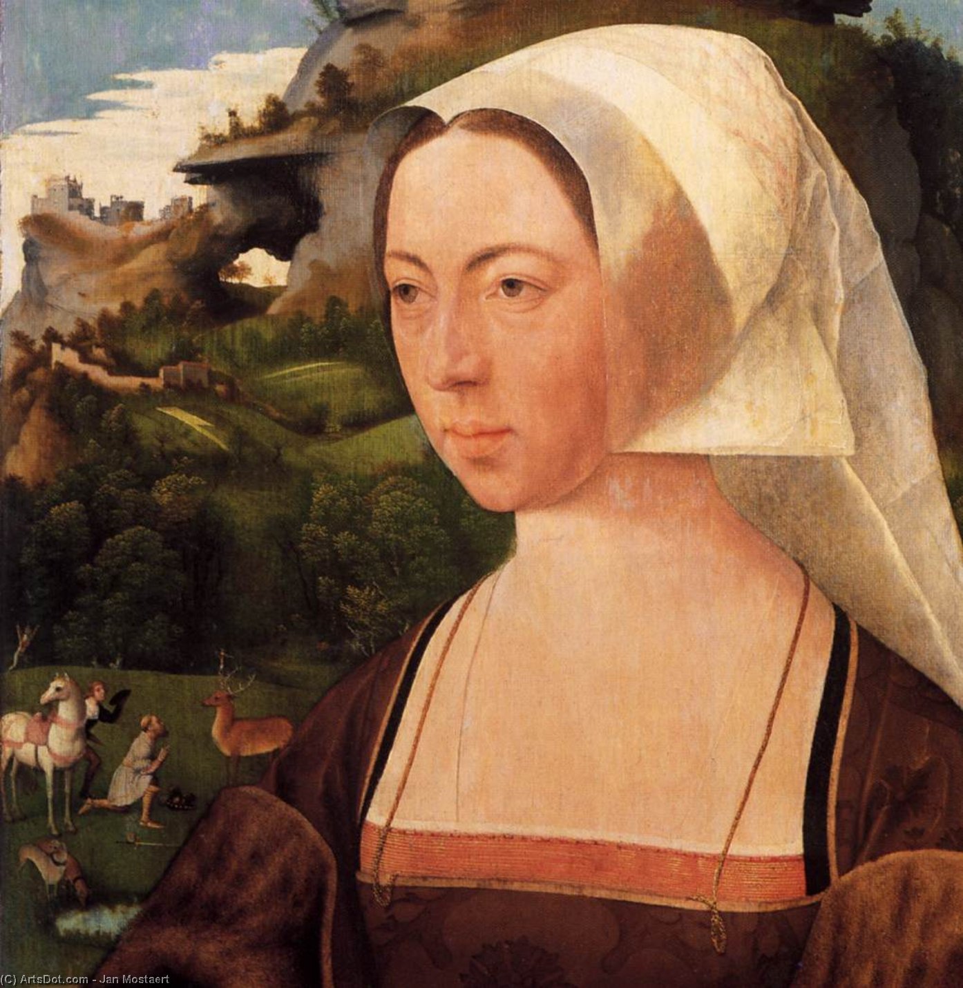 Wikioo.org - The Encyclopedia of Fine Arts - Painting, Artwork by Jan Mostaert - Portrait of a Woman (detail)