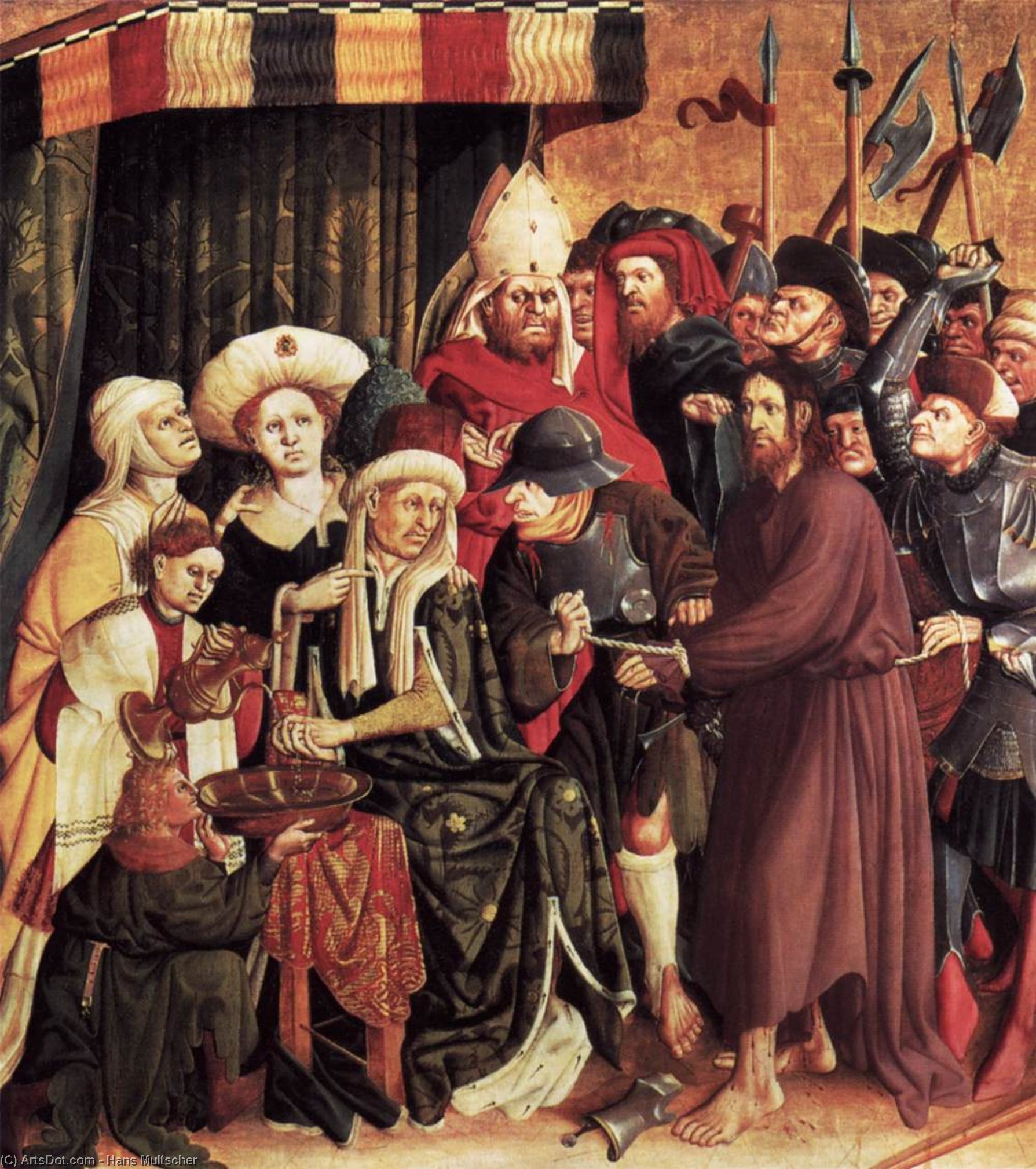 WikiOO.org - Encyclopedia of Fine Arts - Lukisan, Artwork Hans Multscher - Christ before Pilate