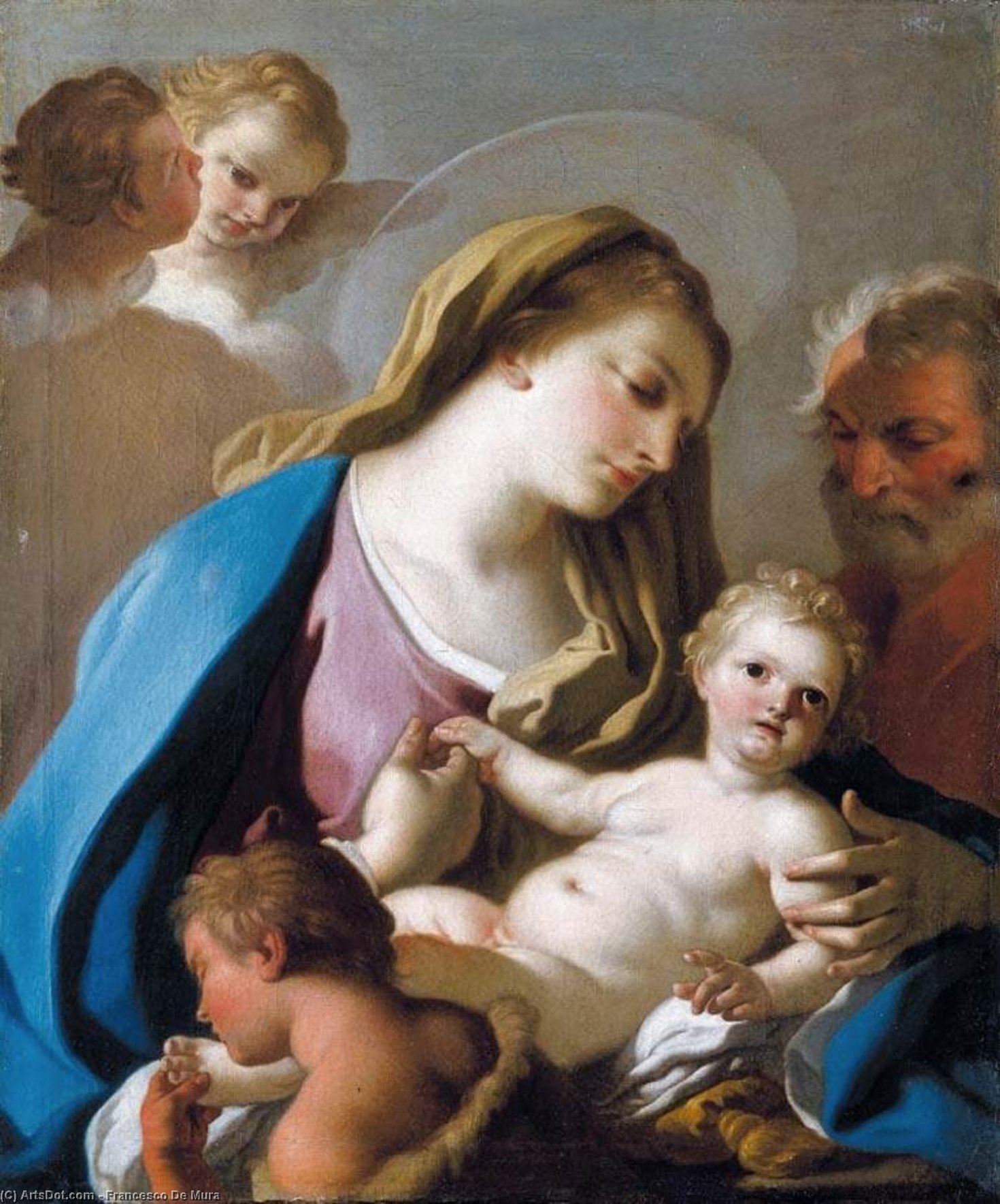 Wikioo.org – La Enciclopedia de las Bellas Artes - Pintura, Obras de arte de Francesco De Mura - santa familia con el st infantil san juan bautista