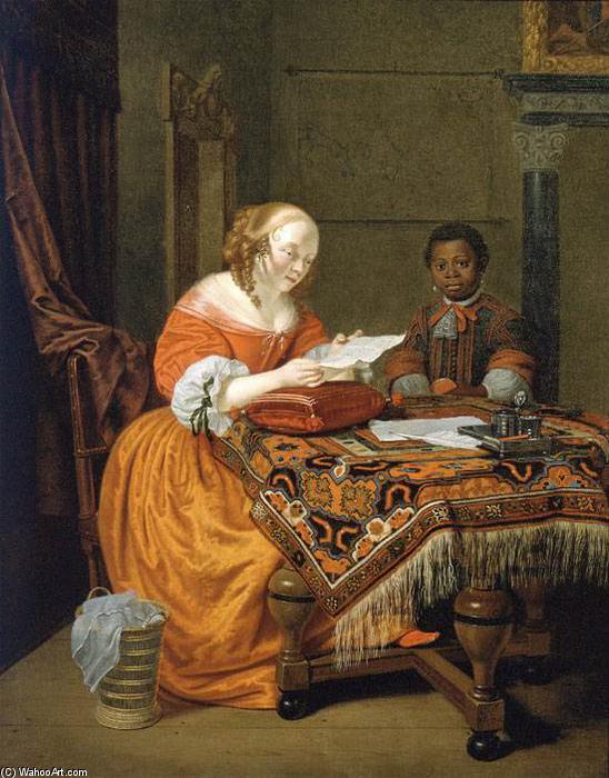 Wikioo.org - The Encyclopedia of Fine Arts - Painting, Artwork by Michiel Van Musscher - A Young Girl at a Table