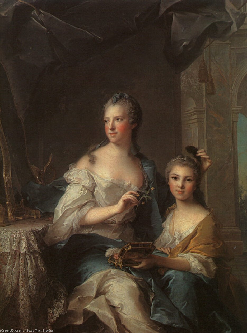Wikioo.org - The Encyclopedia of Fine Arts - Painting, Artwork by Jean-Marc Nattier - Madame Marsollier and her Daughter