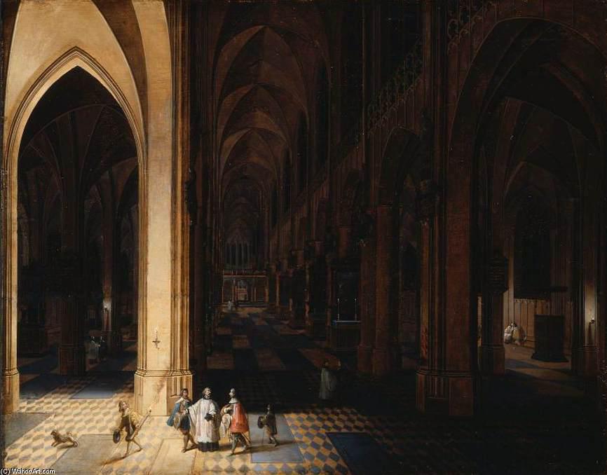 Wikioo.org - The Encyclopedia of Fine Arts - Painting, Artwork by Peeter Neeffs The Elder - Interior of Antwerp Cathedral at Night