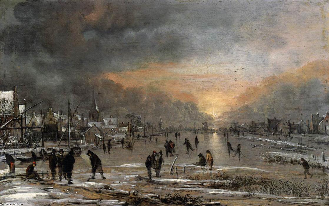 Wikioo.org - The Encyclopedia of Fine Arts - Painting, Artwork by Aert Van Der Neer - Sports on a Frozen River