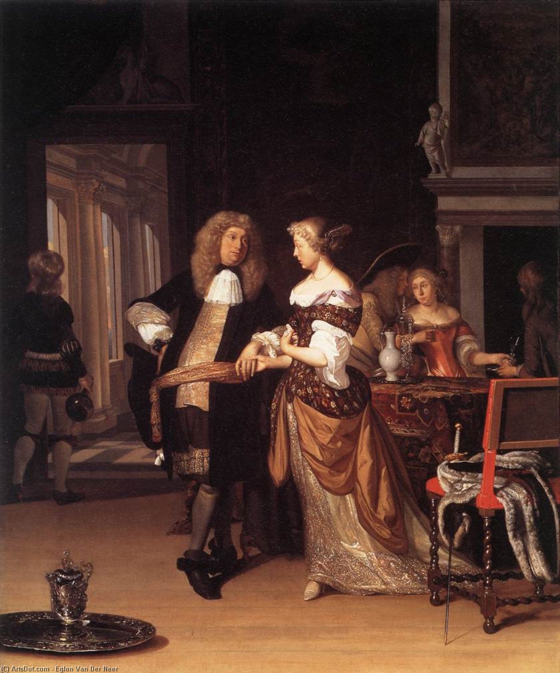 Wikioo.org - The Encyclopedia of Fine Arts - Painting, Artwork by Eglon Van Der Neer - Elegant Couple in an Interior