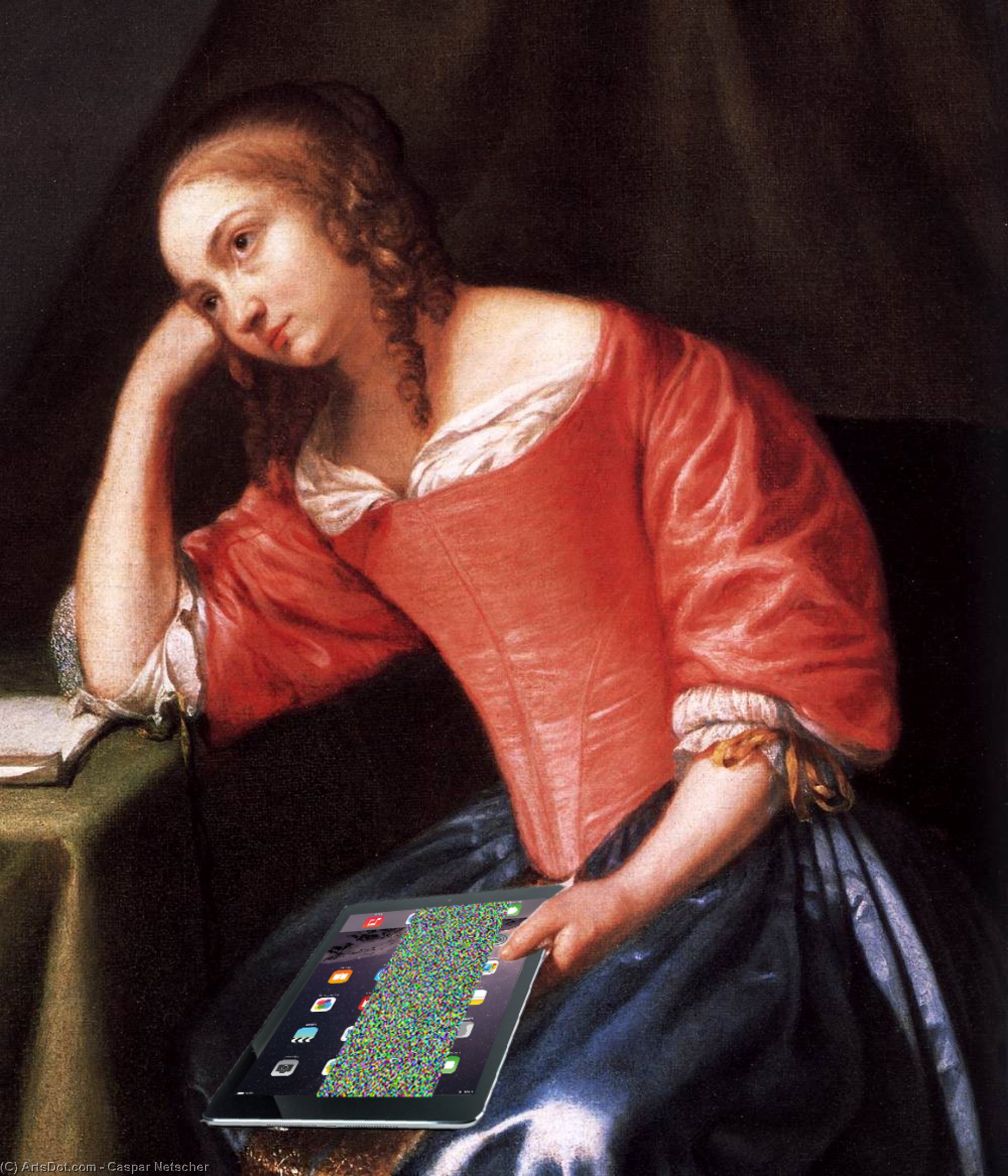 Wikioo.org - The Encyclopedia of Fine Arts - Painting, Artwork by Caspar Netscher - Young Girl Holding a Letter (detail)
