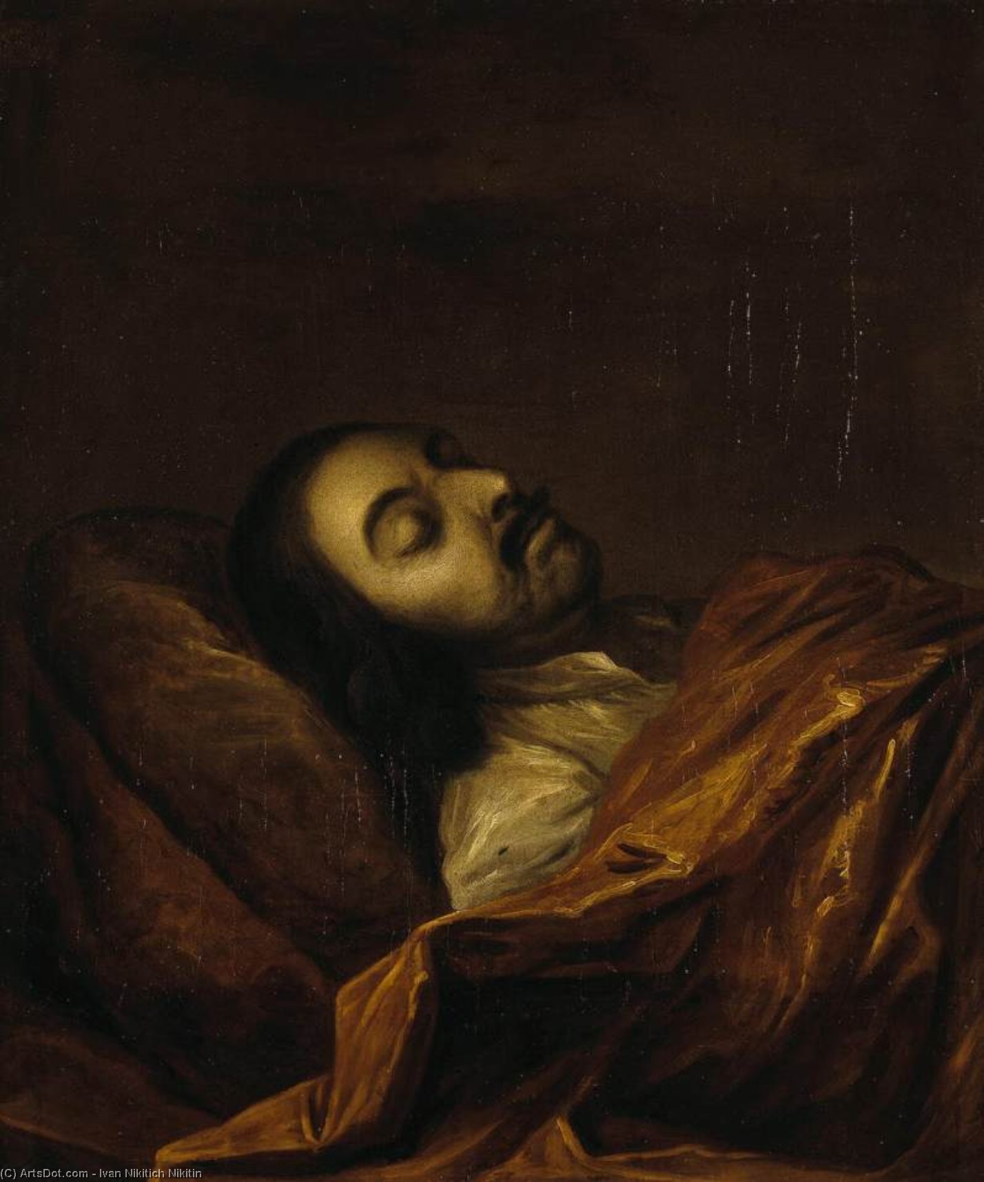 Wikioo.org - The Encyclopedia of Fine Arts - Painting, Artwork by Ivan Nikitich Nikitin - Portrait of Peter the Great on his Death-Bed