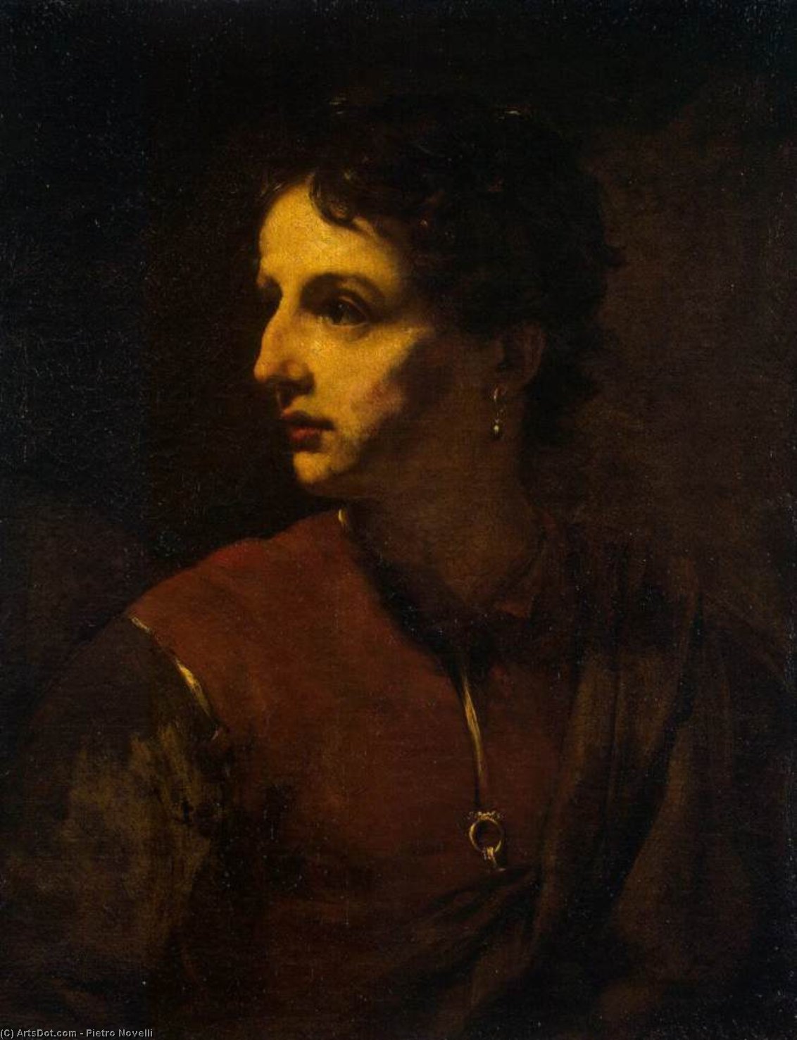 WikiOO.org - دایره المعارف هنرهای زیبا - نقاشی، آثار هنری Pietro Novelli - Portrait of a Young Man with an Earring
