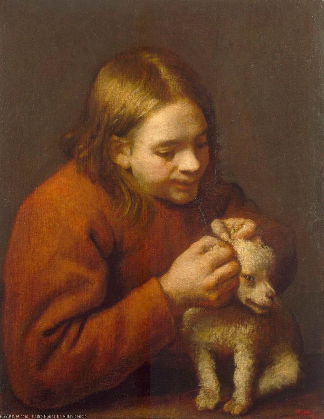 Wikioo.org - The Encyclopedia of Fine Arts - Painting, Artwork by Pedro Núñez De Villavicencio - Boy Looking for Fleas on a Dog