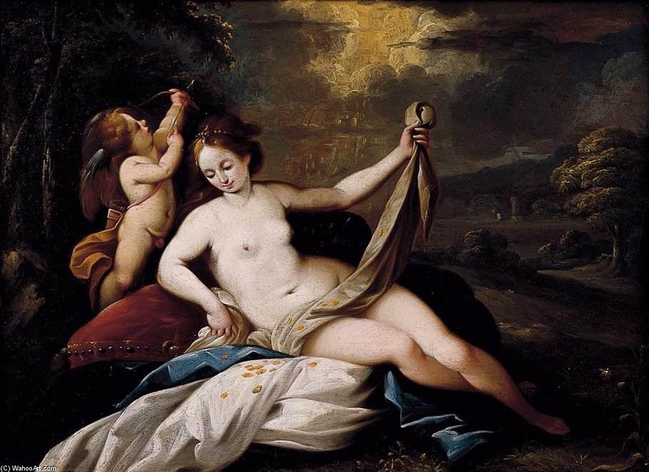 Wikioo.org - The Encyclopedia of Fine Arts - Painting, Artwork by Giuseppe Nuvolone - Venus and Cupid in a Landscape